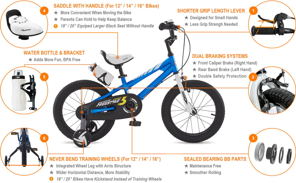 Royalbaby Freestyle 14 In Red Kids Bike Boys and Girls Bike Two hands brakes