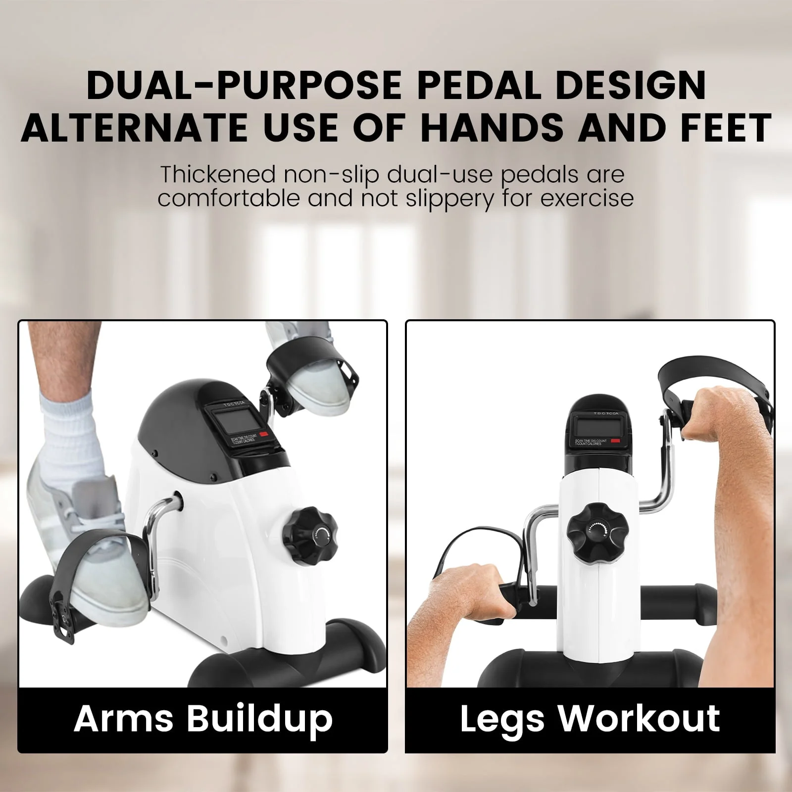 Under Desk Exercise Bike,Pedal Exerciser,Mini Exercise Bike,Leg Exerciser,Under Desk Elliptical,LCD Screen Displays,Arm Fitness and Health,White