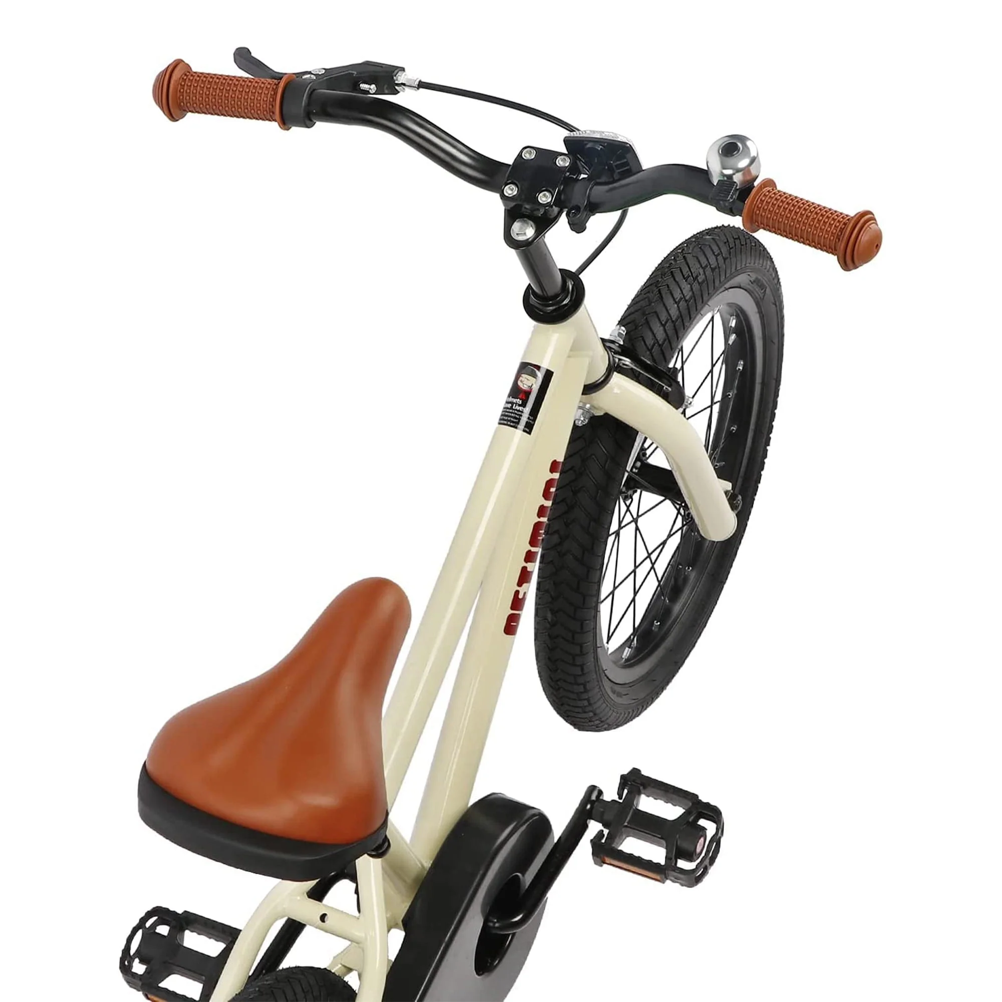 Petimini 16 Inch BMX Kids Bike w/ Training Wheels for 4-7 Years Old, Beige