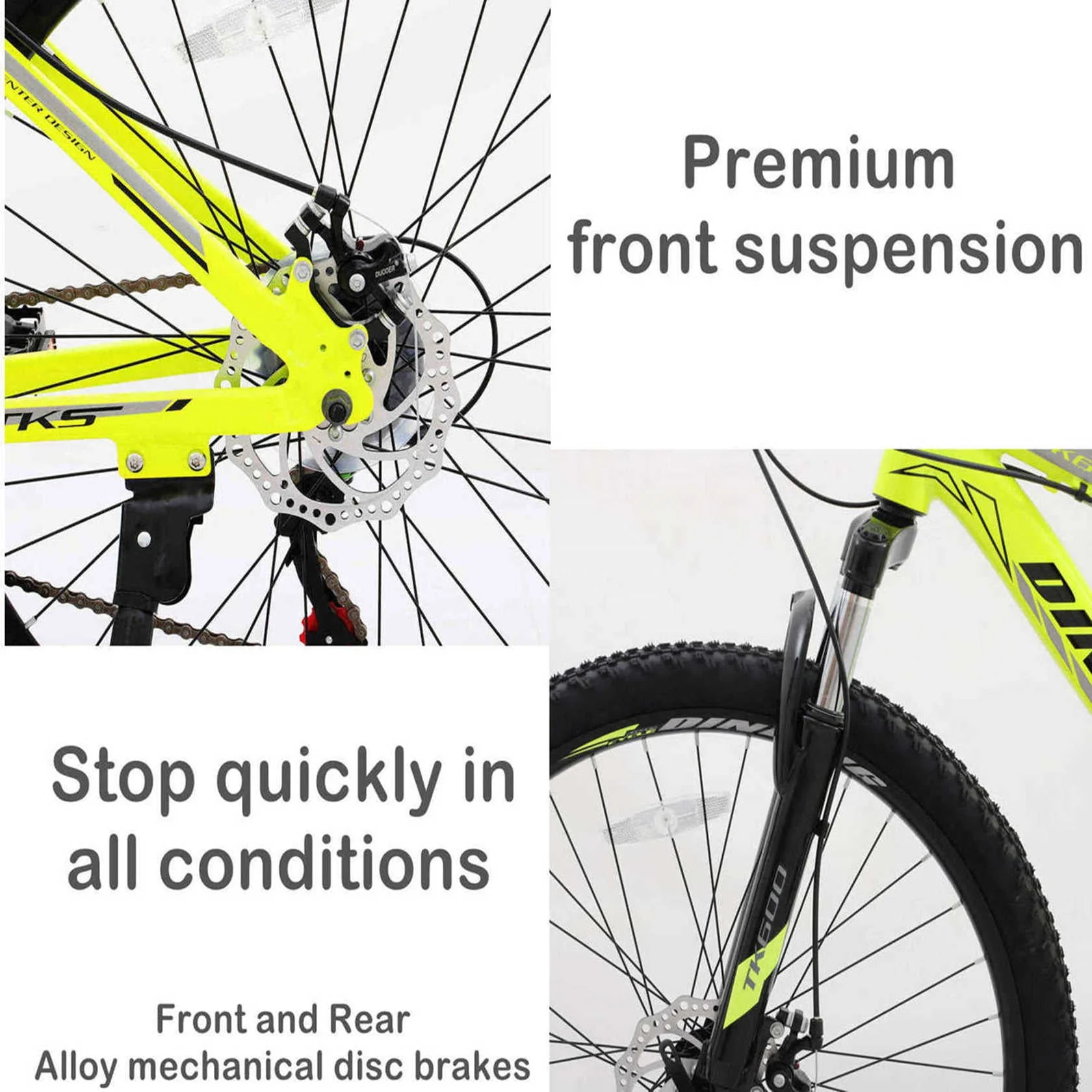 Dinling Comfort Adult Hybrid Bike, 21-Speed, 26 Inch Road Bike for Men and Women Yellow