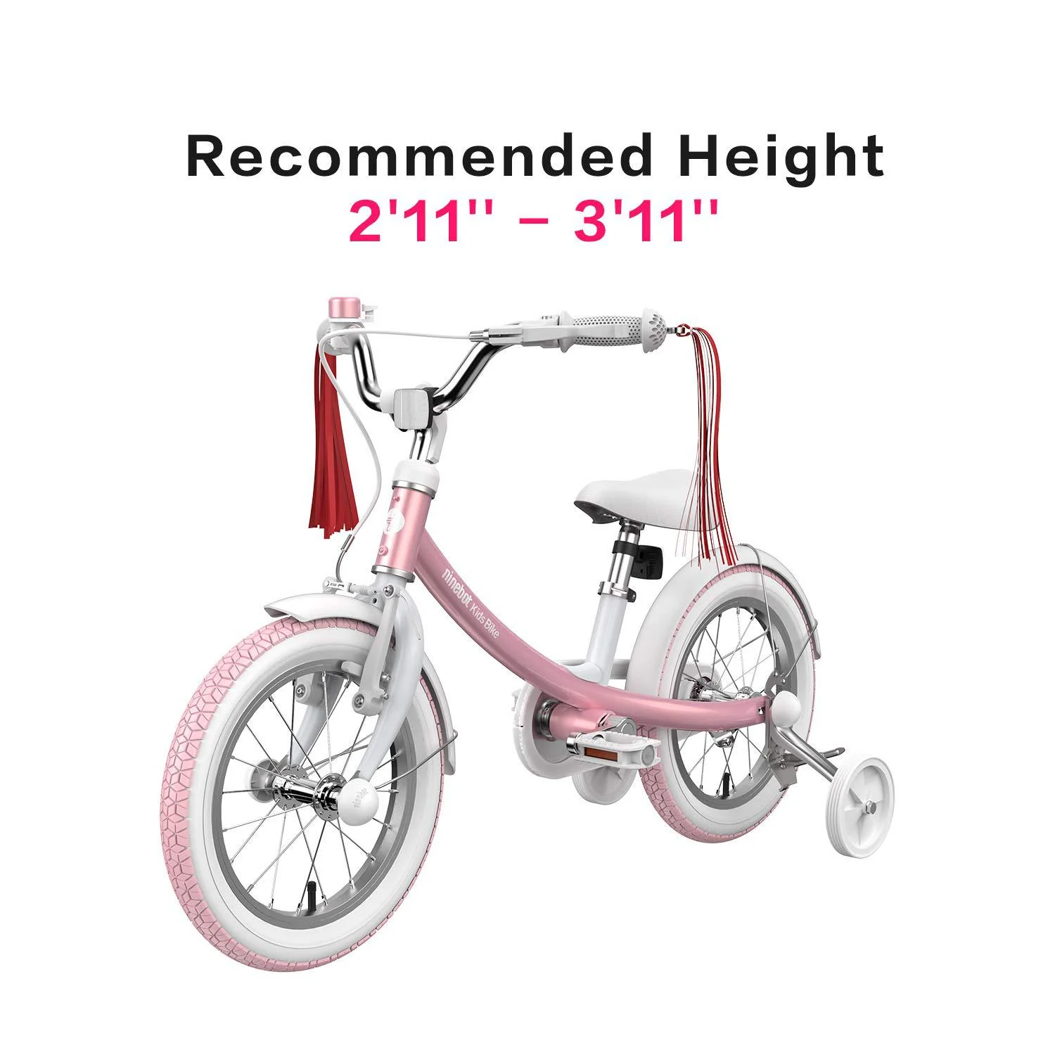 segway ninebot kids bike for boys and girls, 14 inch with training wheels, pink
