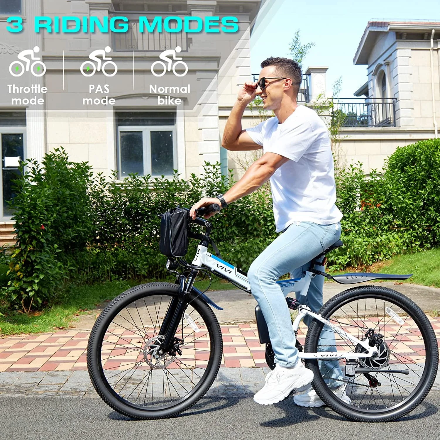 Vivi Electric Bike 26'' Folding Electric Mountain Bike 500W Full Suspension Electric Bike 21 Speed with Cruise Control, 48V Removable Battery, Up to 20MPH & 50 Miles