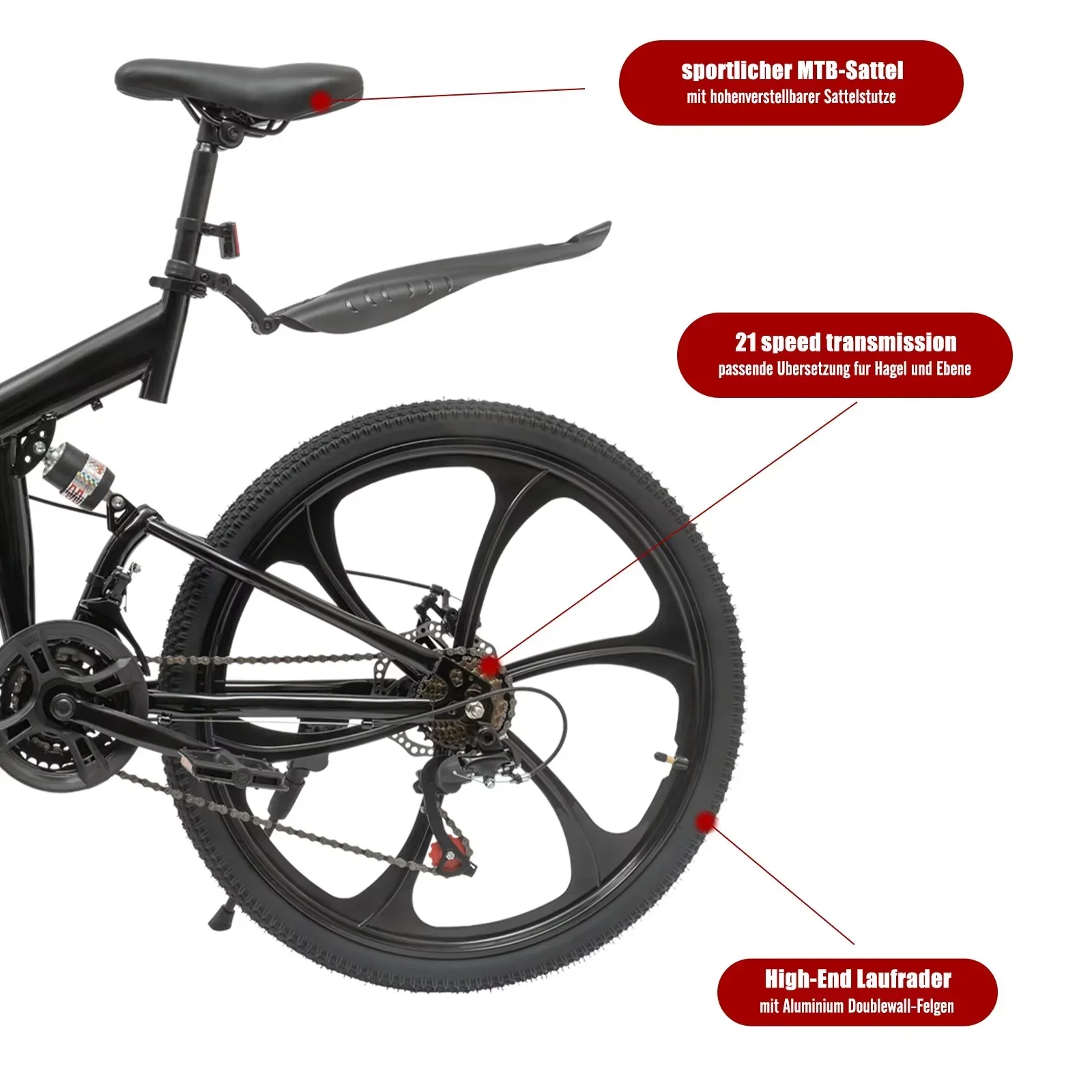 TFCFL 26in Folding Mountain Bike 21-Speed Bicycle Women Men Full Suspension MTB Bike