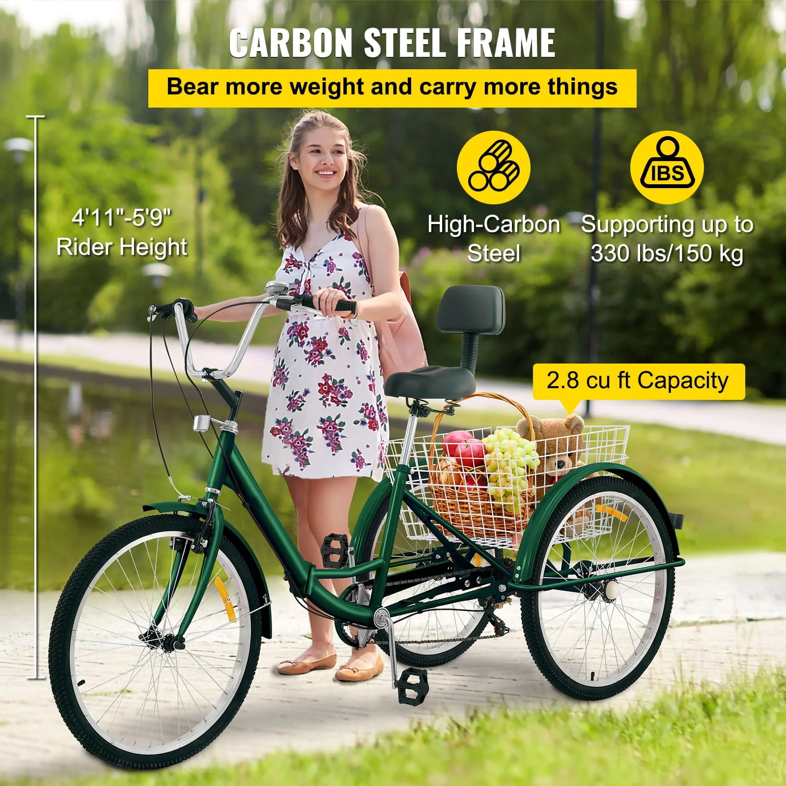 Tricycle Adult 24'' Wheels Adult Tricycle 7-Speed 3 Wheel Bikes For Adults