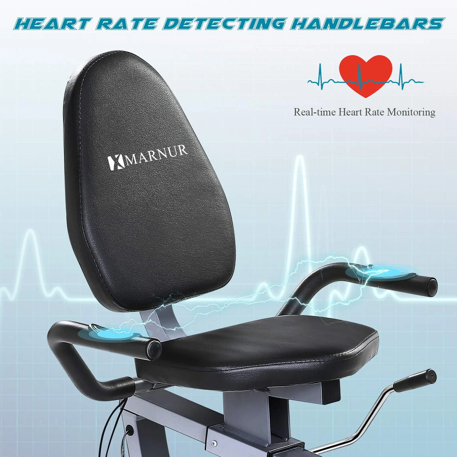 Marnur Recumbent Exercise Bike with 8 Levels Adjustable Resistance Indoor Cycling Stationary Magnetic with LCD Monitor and Pad Holder for Men and Women Home Use