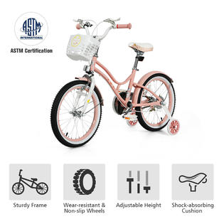 Gymax 18&s;&s; Kids Bike Toddlers Adjustable Freestyle Bicycle w/ Training Wheels