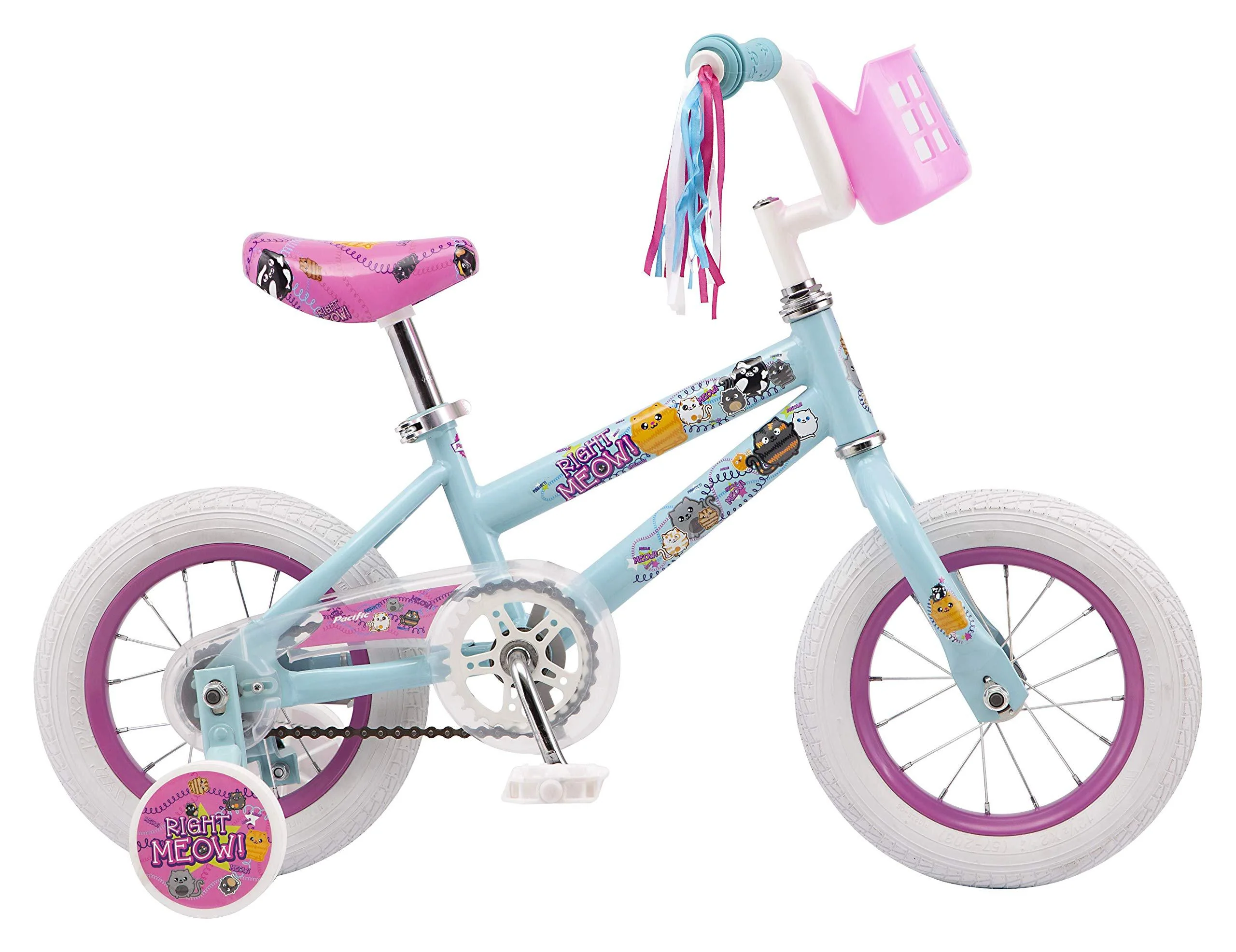 pacific kittens character kids bike, 12-inch wheels, ages 3-5 years, coaster brakes, adjustable seat, pink, blue