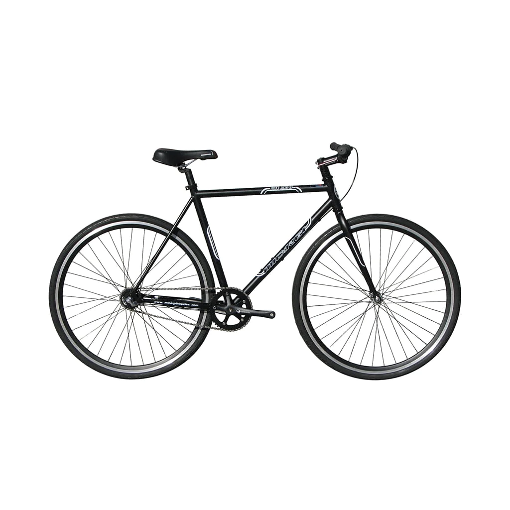 Wonder Wheels Fixed Bike 700C 57Cm Hi-Ten Steel Frame Side Pull Brake Alloy Black Rims Black Spoke 700C*14G*32H, Tire: Black - Black & White