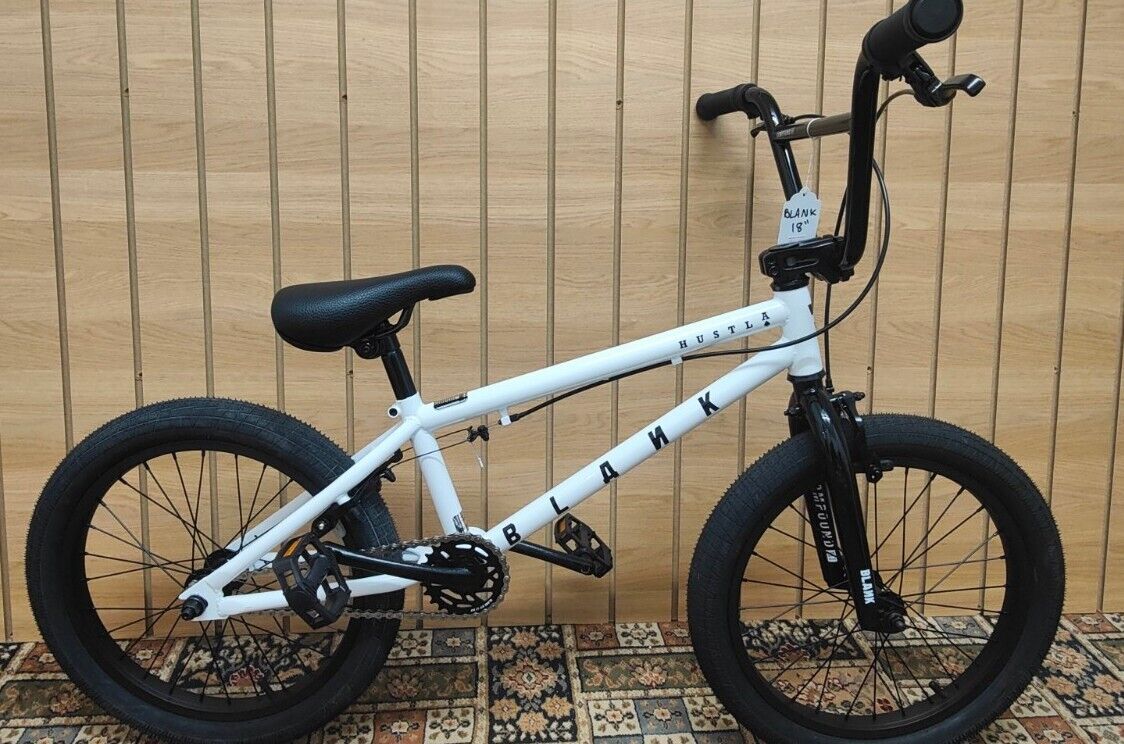 18" Blank Hustla Bmx Bike - White / Black - Complete Kids BMX Bike - 6-9yrs