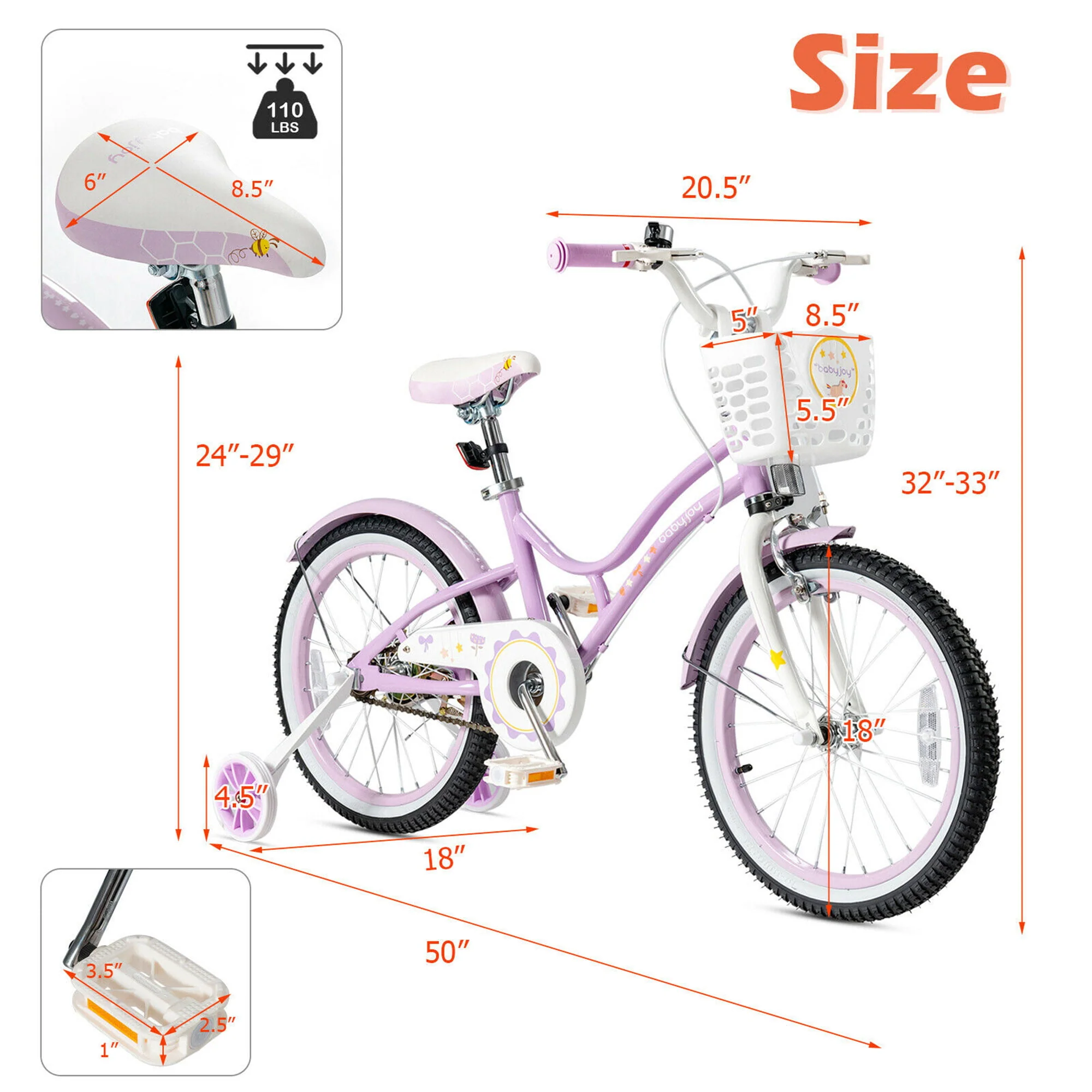 Gymax 18'' Kids Bike Toddlers Freestyle Adjustable Bicycle w/ Training Wheels