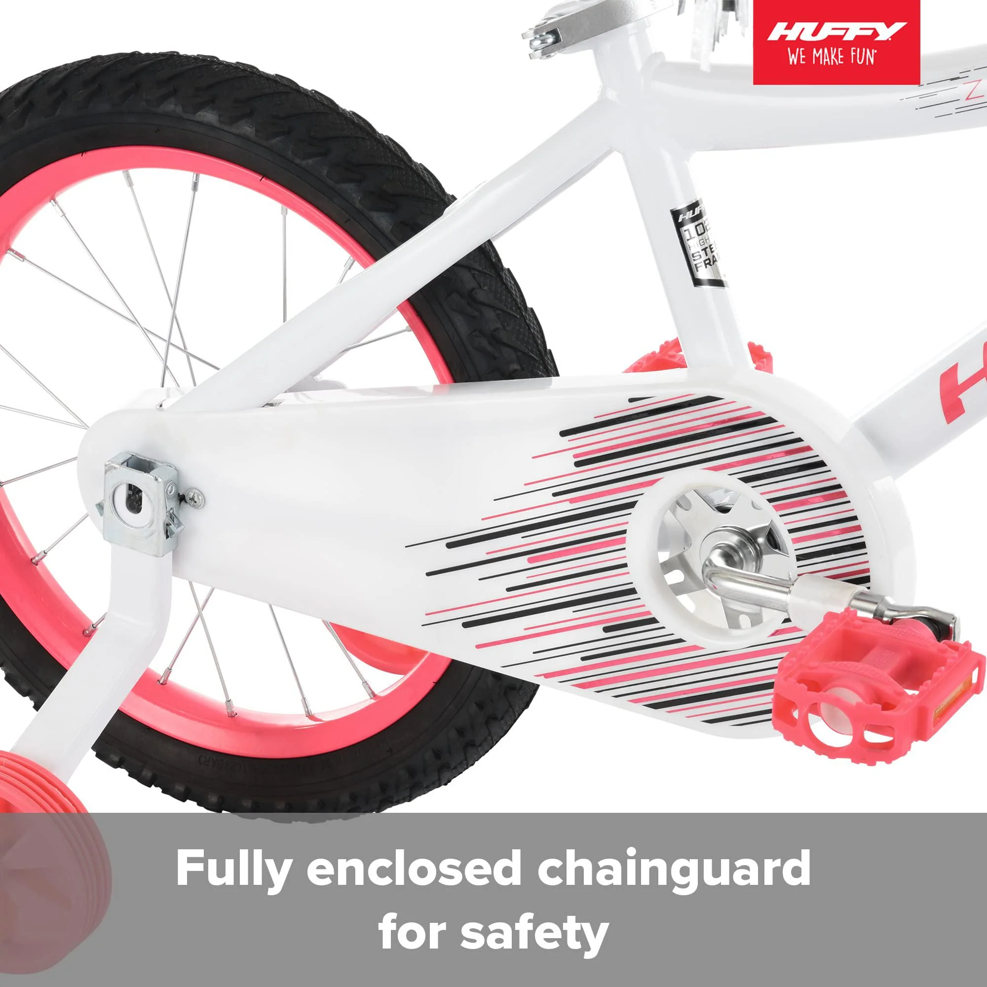huffy zazzle 16 girls bike with basket and streamers, bell, training wheels, white