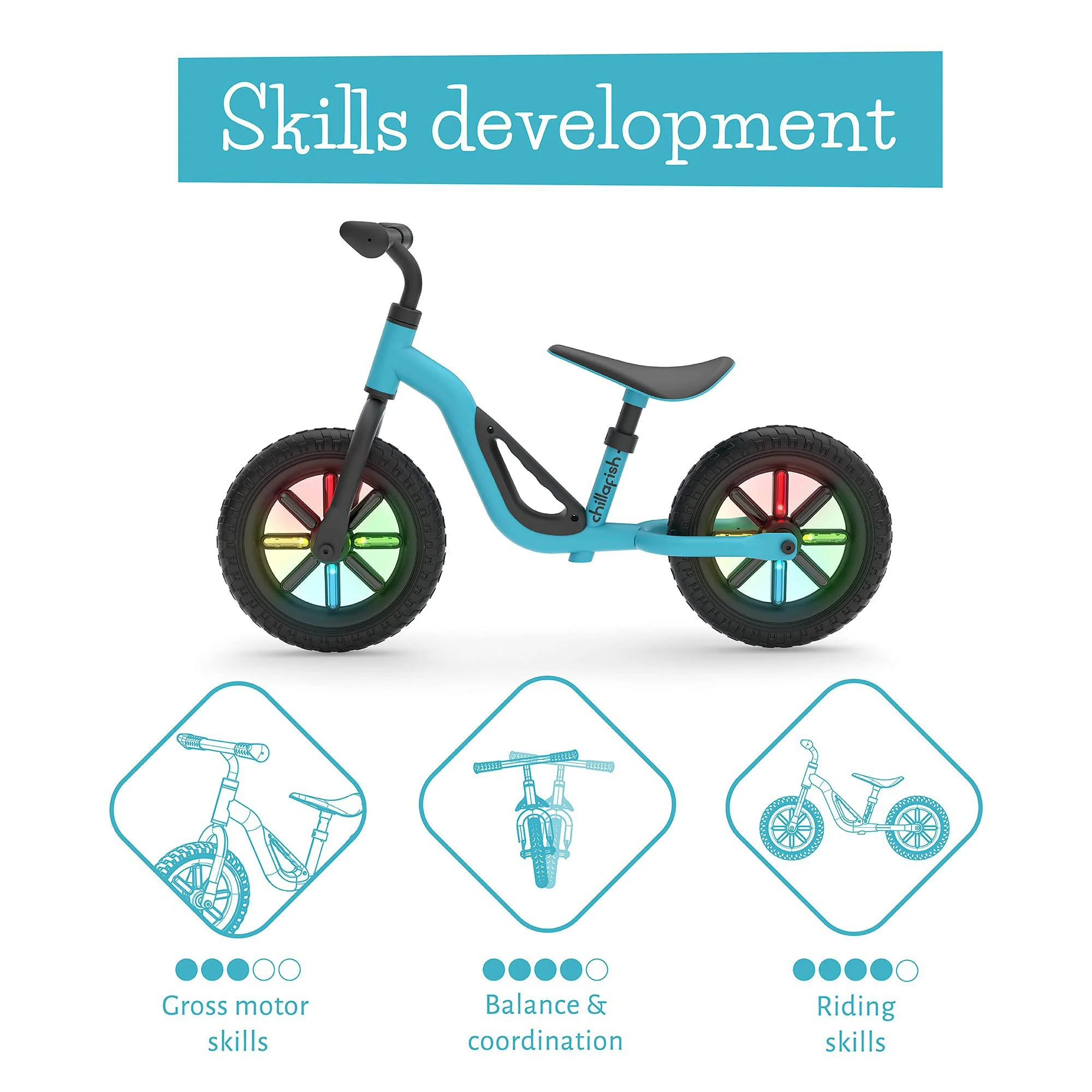 chillafish charlie glow lightweight toddler balance bike trainer with light-up wheels for children 18-48 months, learn to rid