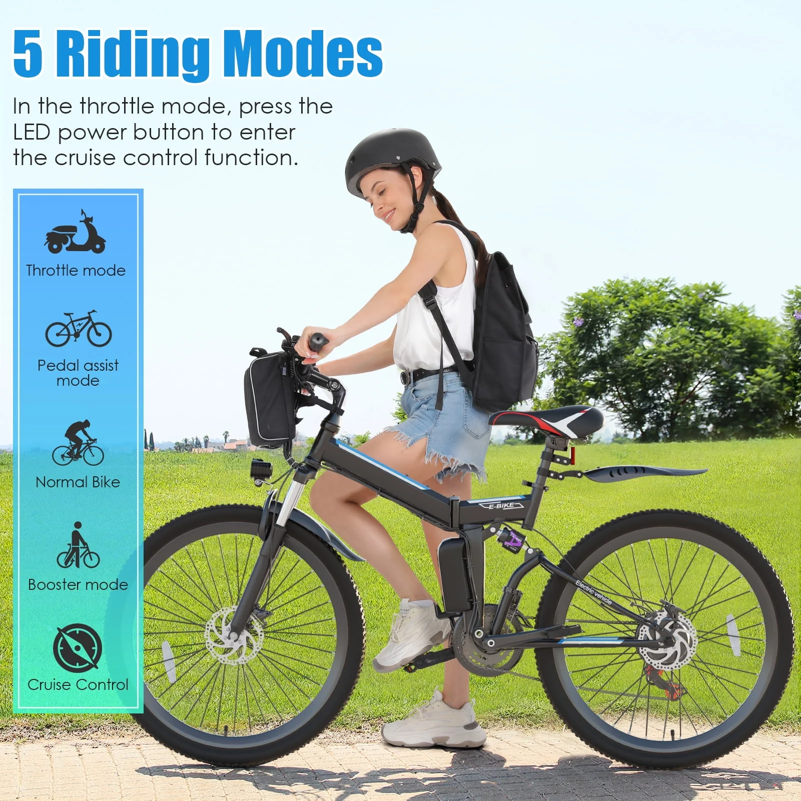 Elifine 26 In. Folding Electric Bike for Adults, 500W Electric Mountain Bike, 21 Speed, Full Suspension, 48V Foldable Ebike with Removable 7.8Ah Lithium-Ion Battery Electric Commuter Bicycle