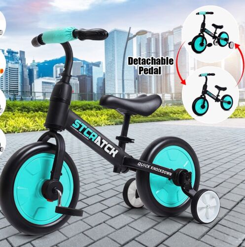 Kids 12 inch Balance Bike + Pedal Adjust Seat Handle -2 In 1 Push Trike Toddler