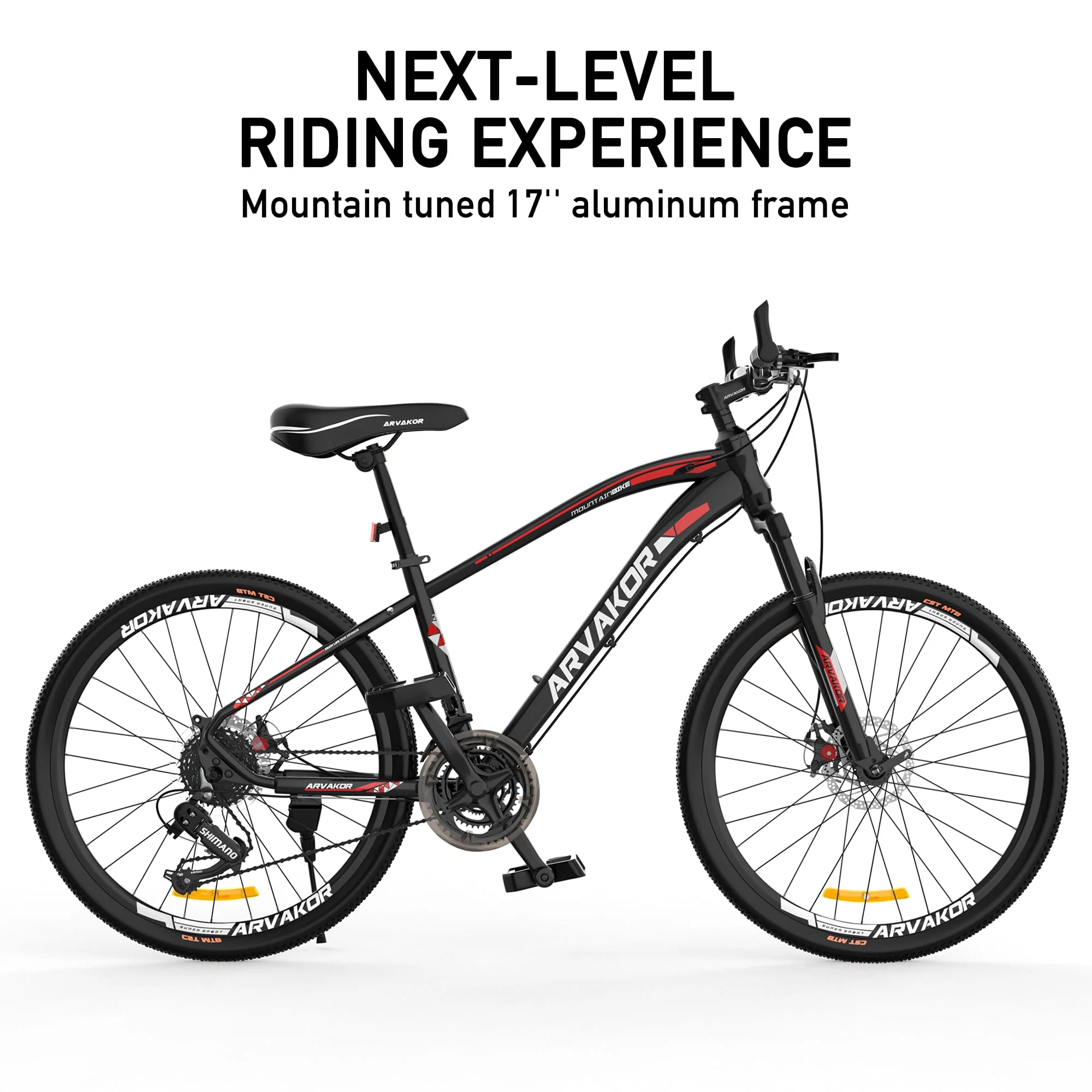 ARVAKOR 26'' Mountain Bike with Daul Disc Brakes, 21 Speed, Aluminium Alloy Frame MTB, Black
