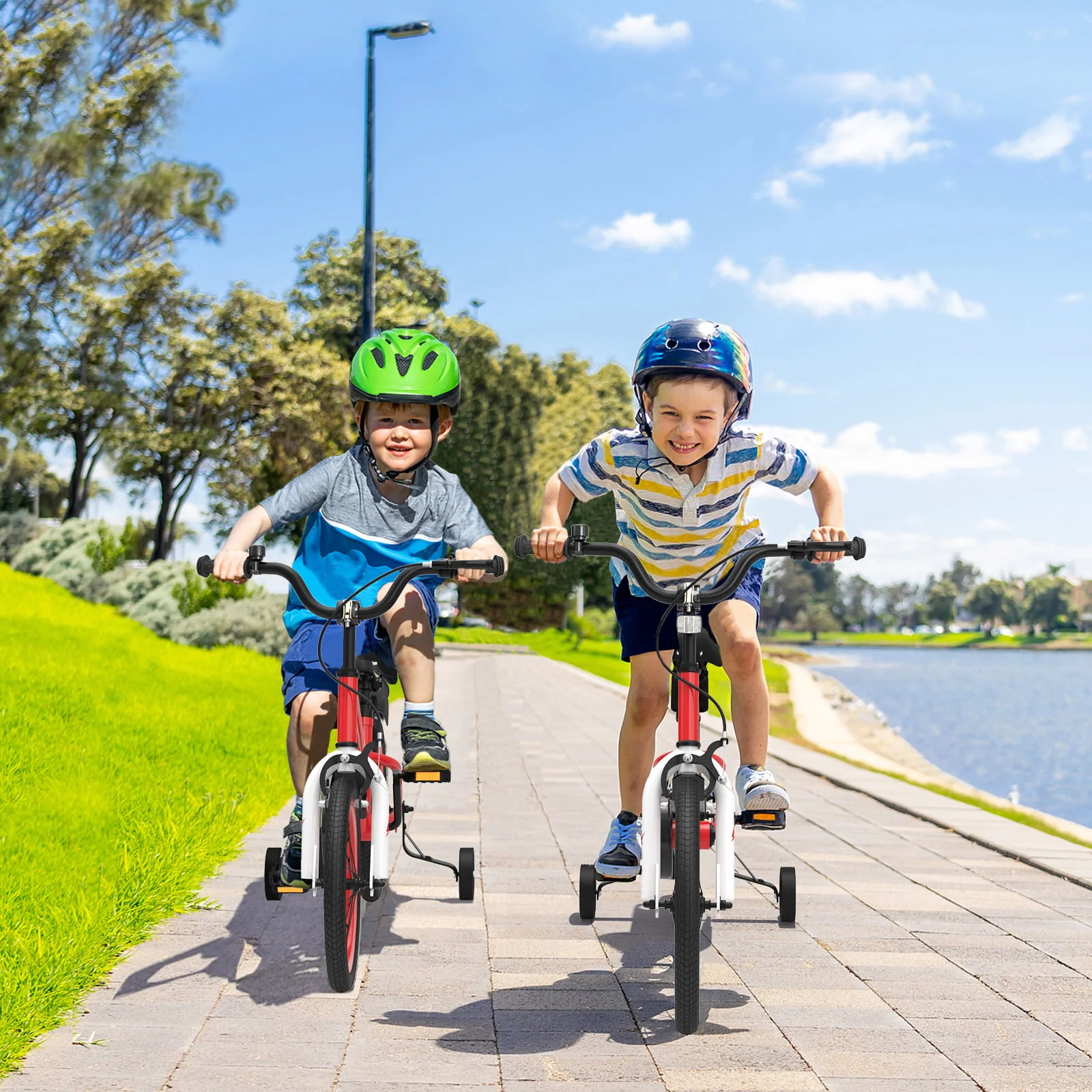 Costway 18'' Kid's Bike with Removable Training Wheels & Basket for 4-8 Years Old  Red