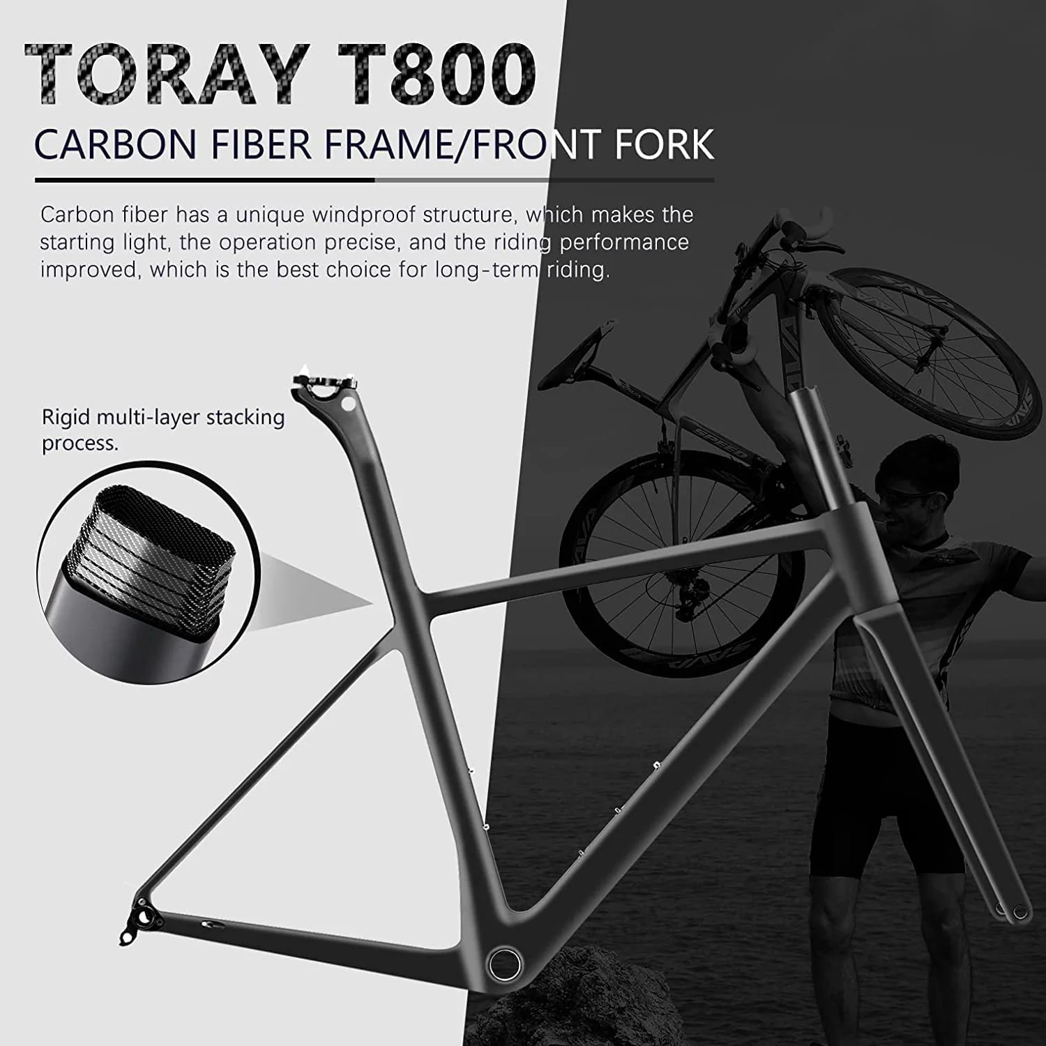 SAVADECK Carbon Road Bike 700C Carbon Frame Racing Bicycle with Shimano Ultegra 8000 22 Speed GroupSet, 25C Tire for Men/Women.(Black 47cm)