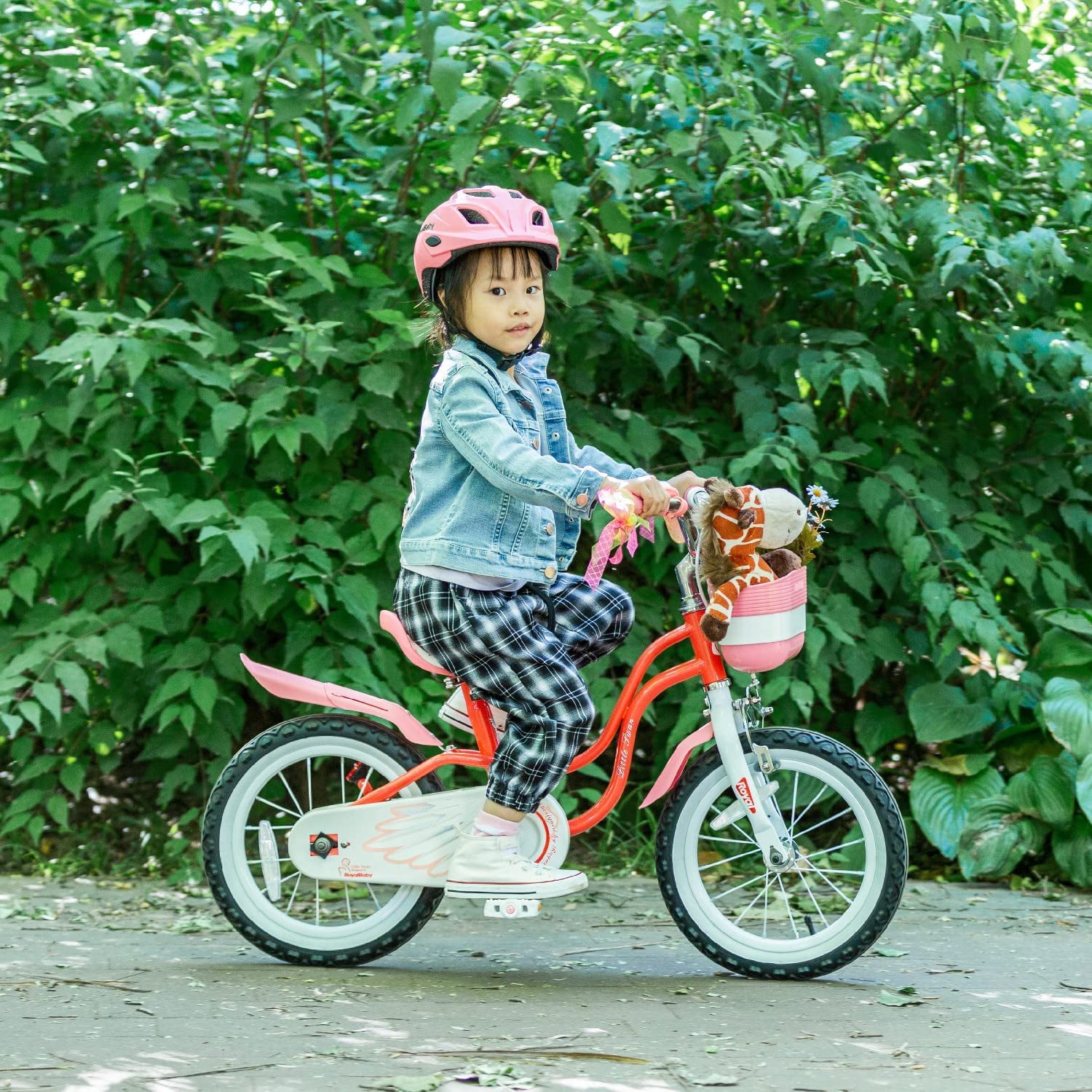 Royalbaby Little Swan Red 18 Girl's Bicycle with Training Wheels and Basket