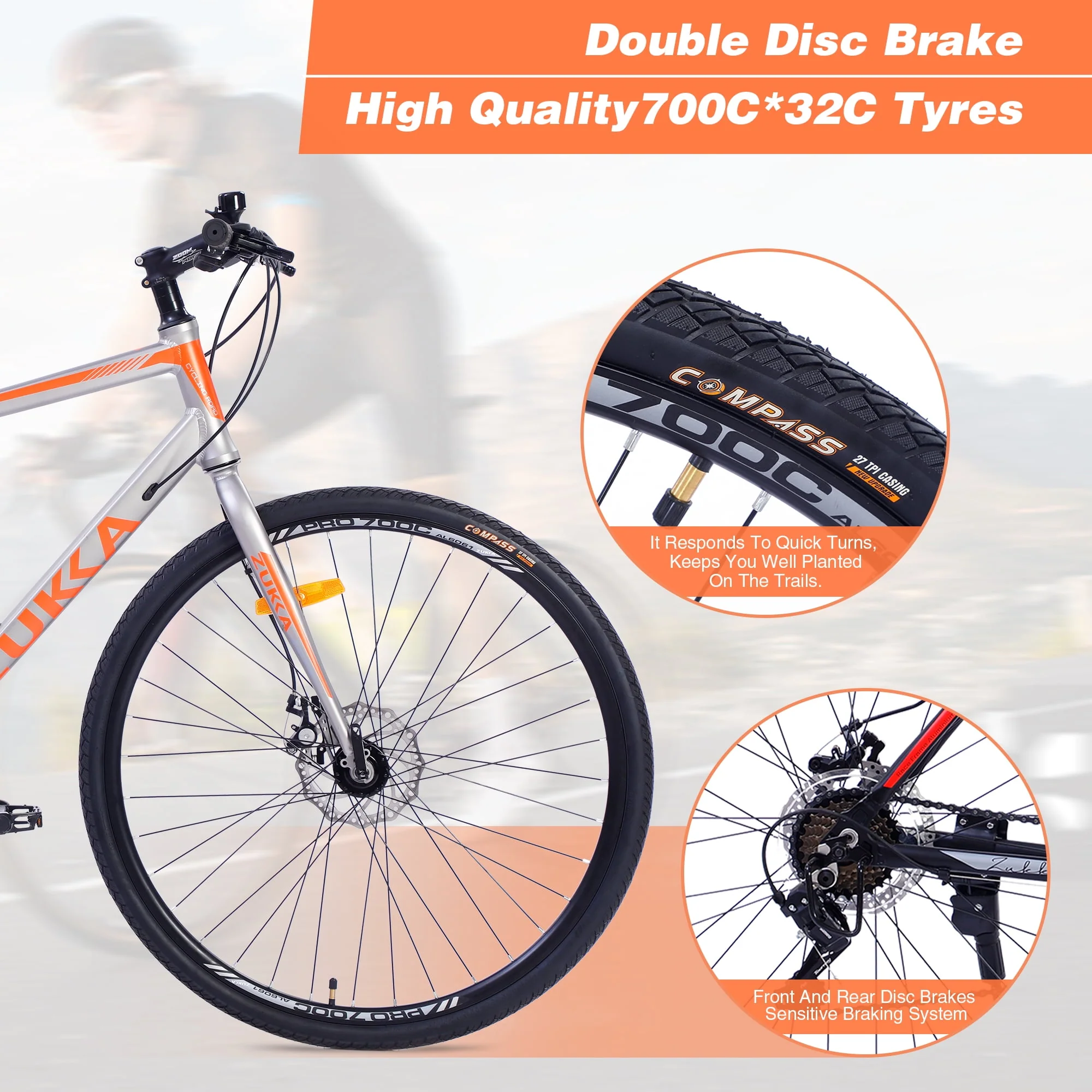 Segmart 21-Speed Mountain Bike, 28-inch Wheels Lightweight Road Bike, Hybrid Aluminum Frame and Upgrade Dual Disc Brake MTB for Men Women Adult, Silver, SS2065