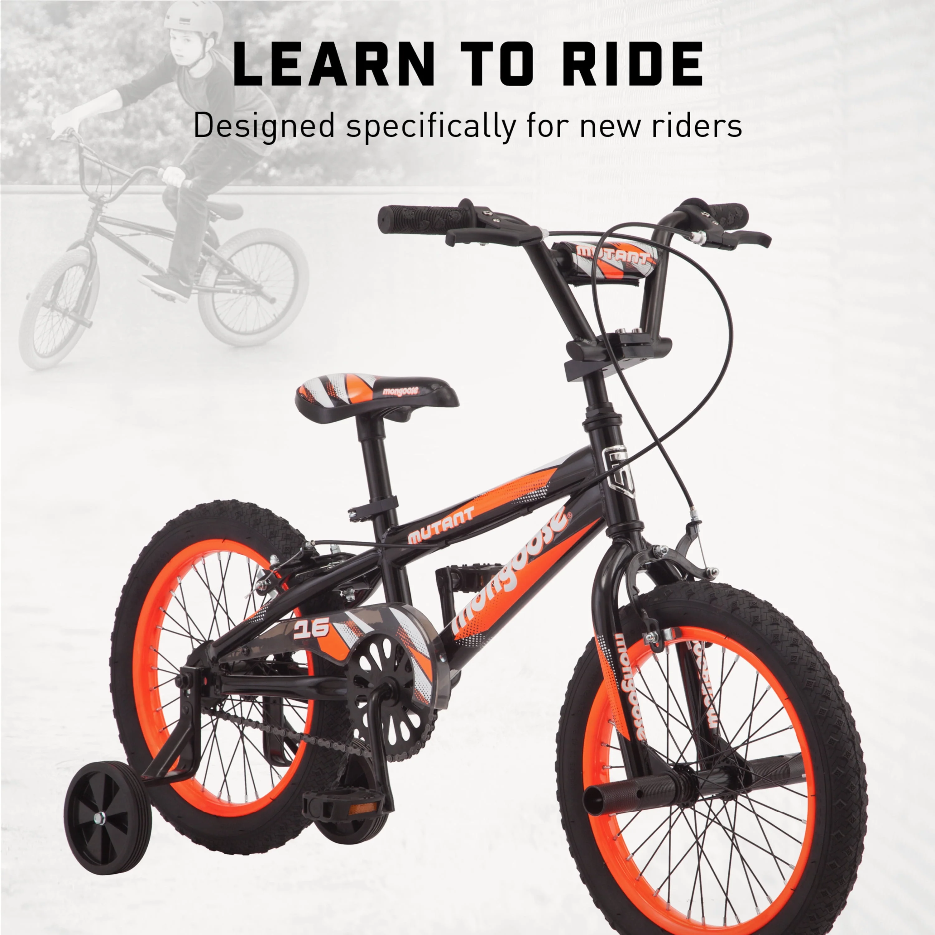 Mongoose Mutant 16 inch Kid's BMX Bike, Boys/Girls, Ages 3-5, Black & Orange
