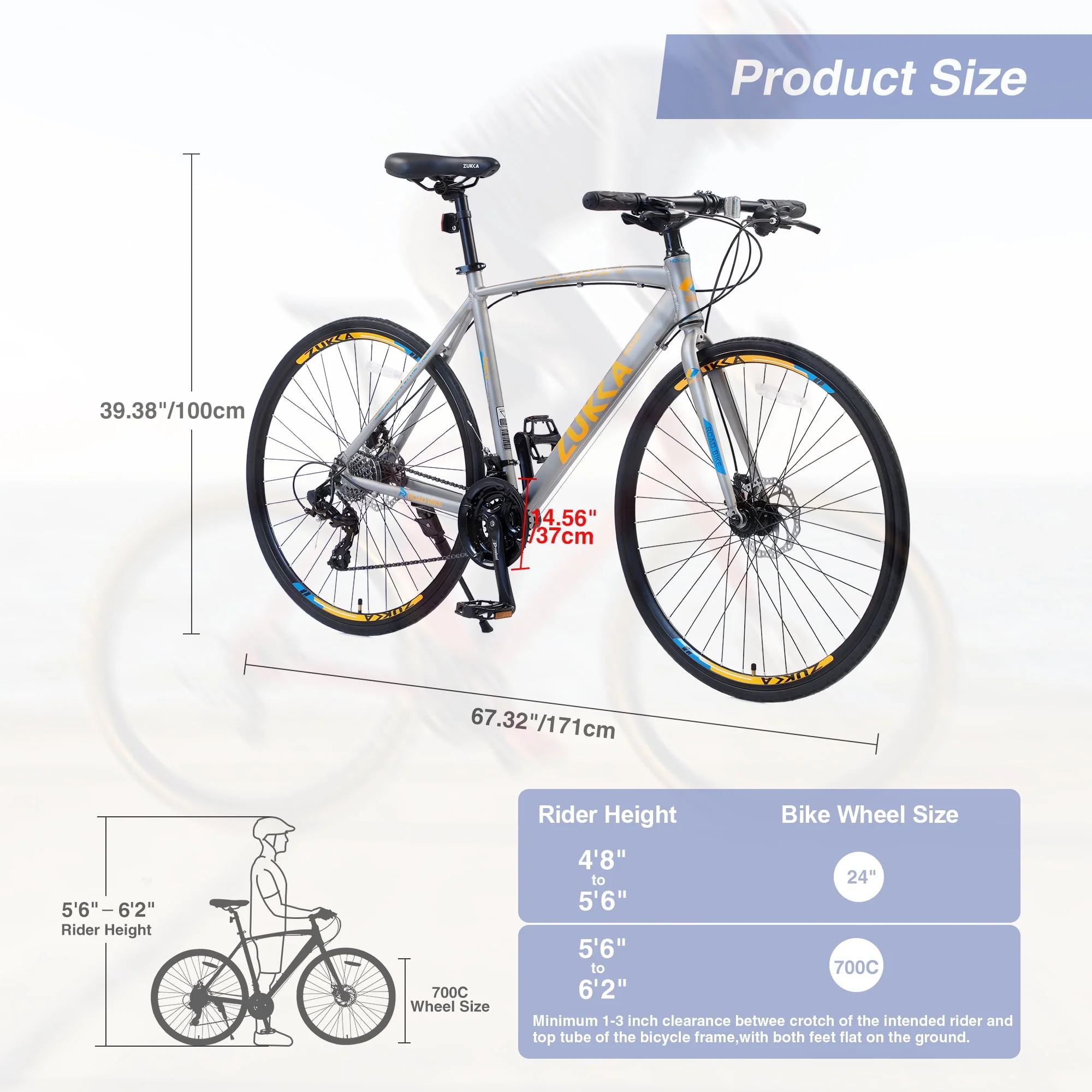 700C Men's Hybrid Bike Aluminum Shimano 24 Speed Road Bike with Disc Brake, Silver