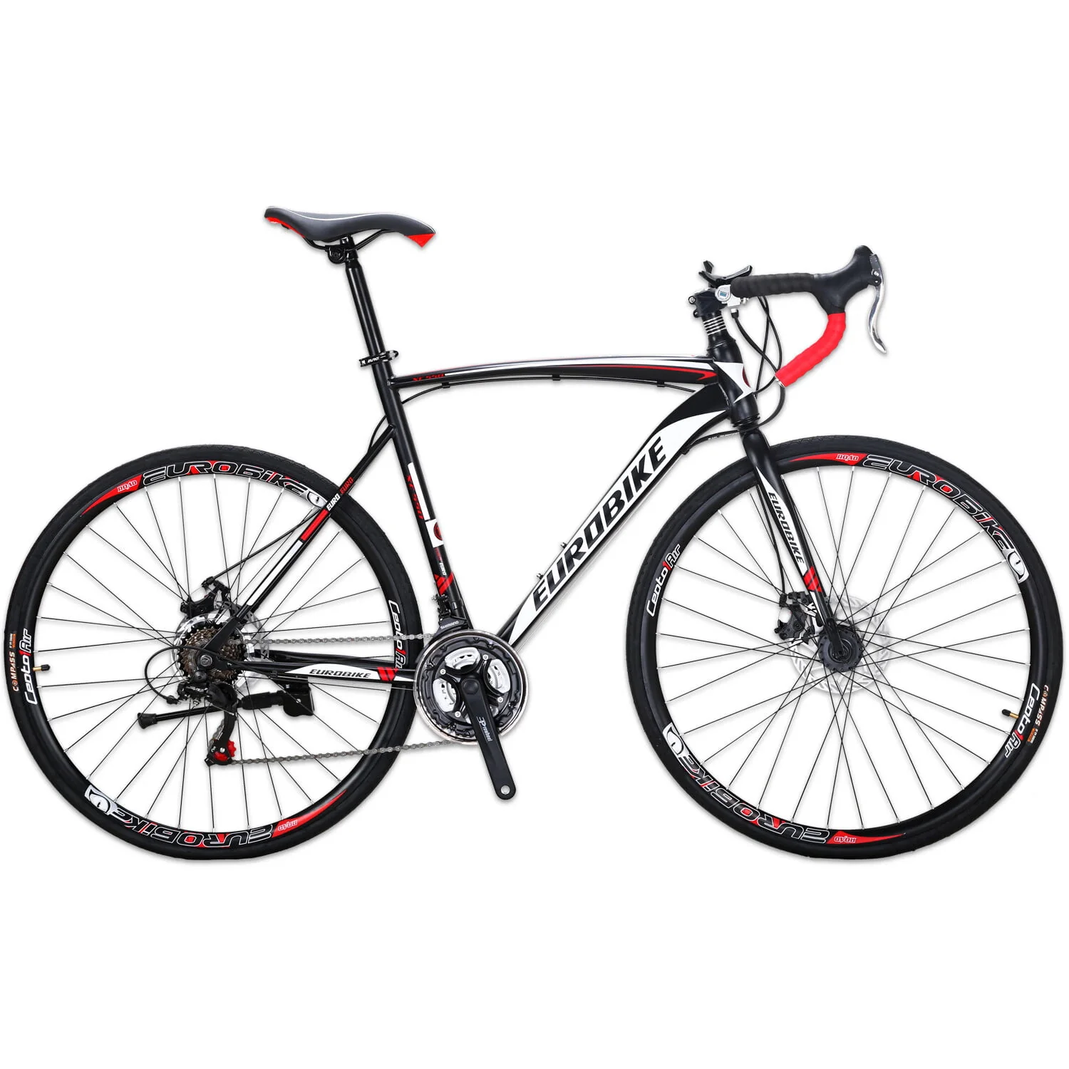 Eurobike Road bike JD-XC550 for Mens 54cm Bicycle 700C Aluminium Wheel 21 Speed Dual Disc Brake Commuter Bicycles Adult Black Red