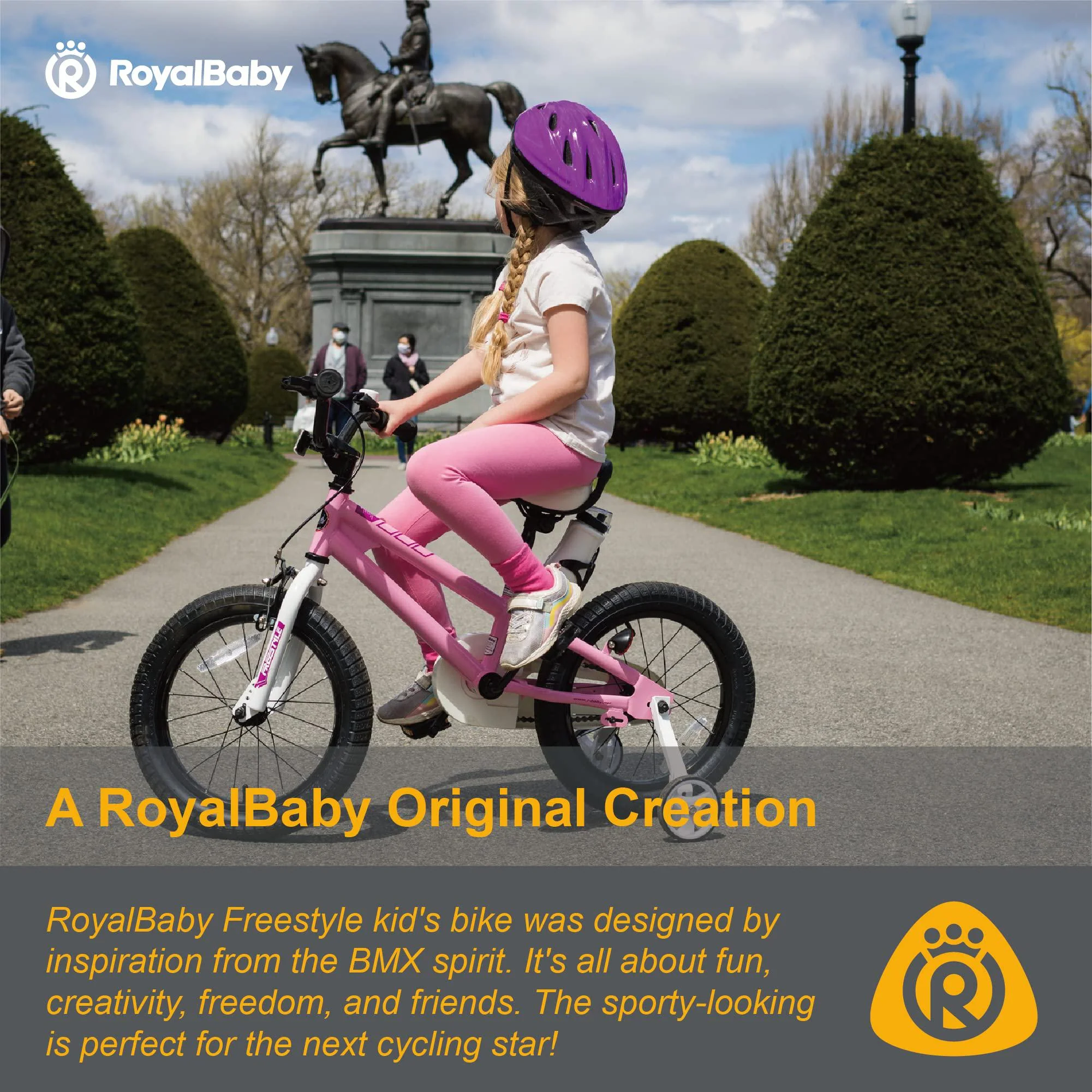 royalbaby freestyle kids bike girls 14 inch childrens bicycle with training wheels toddlers beginners ages 3-5 years, pink