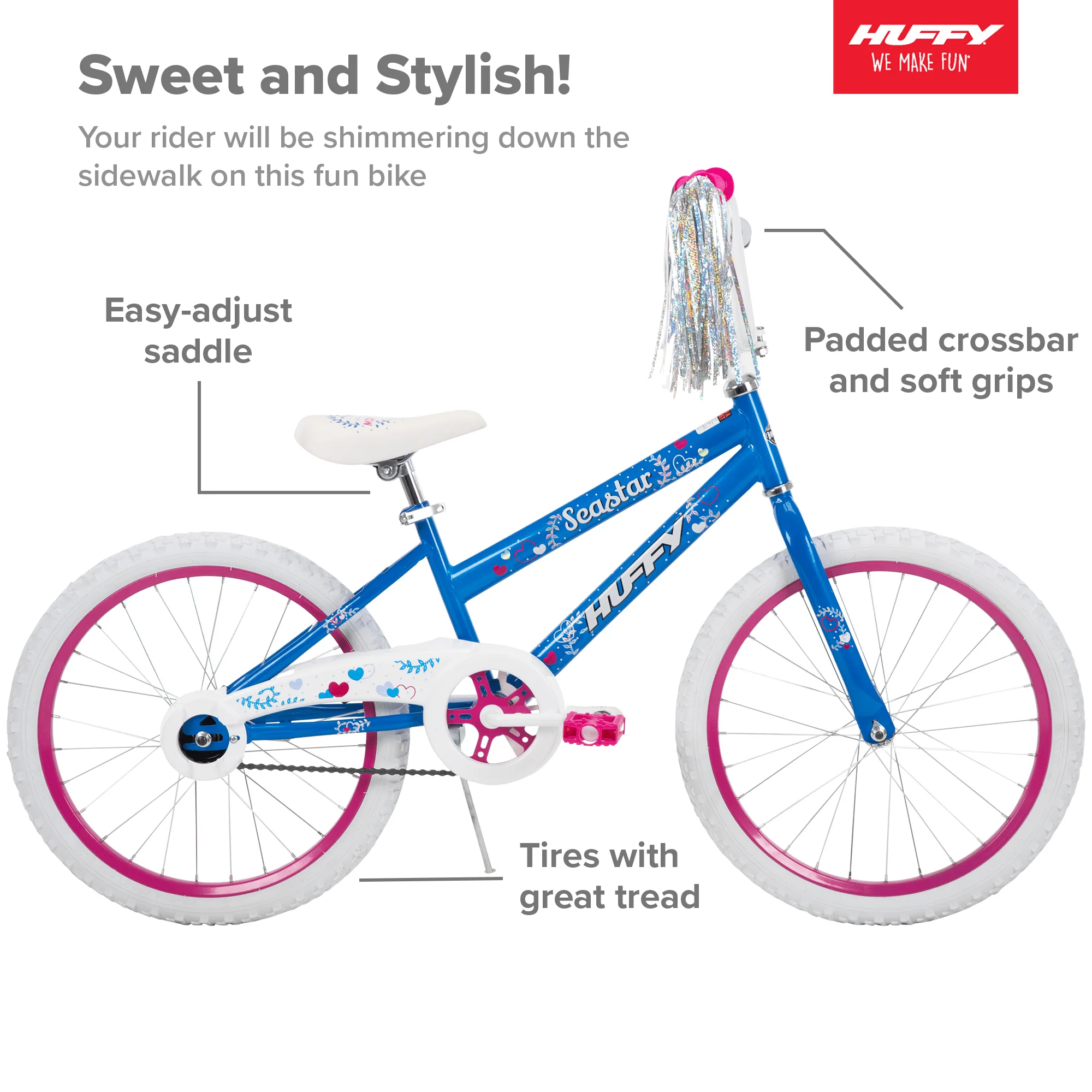 20 in. Sea Star Girl Kids Bike, Blue and Pink