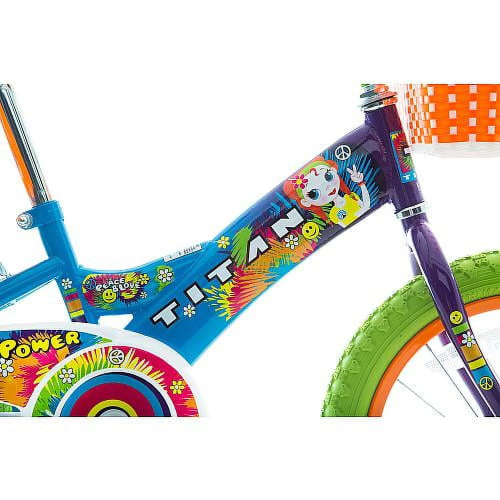Titan Girl's Flower Power Princess 16 In. BMX Bike with Training Wheels, Doll Seat, Basket and Streamers