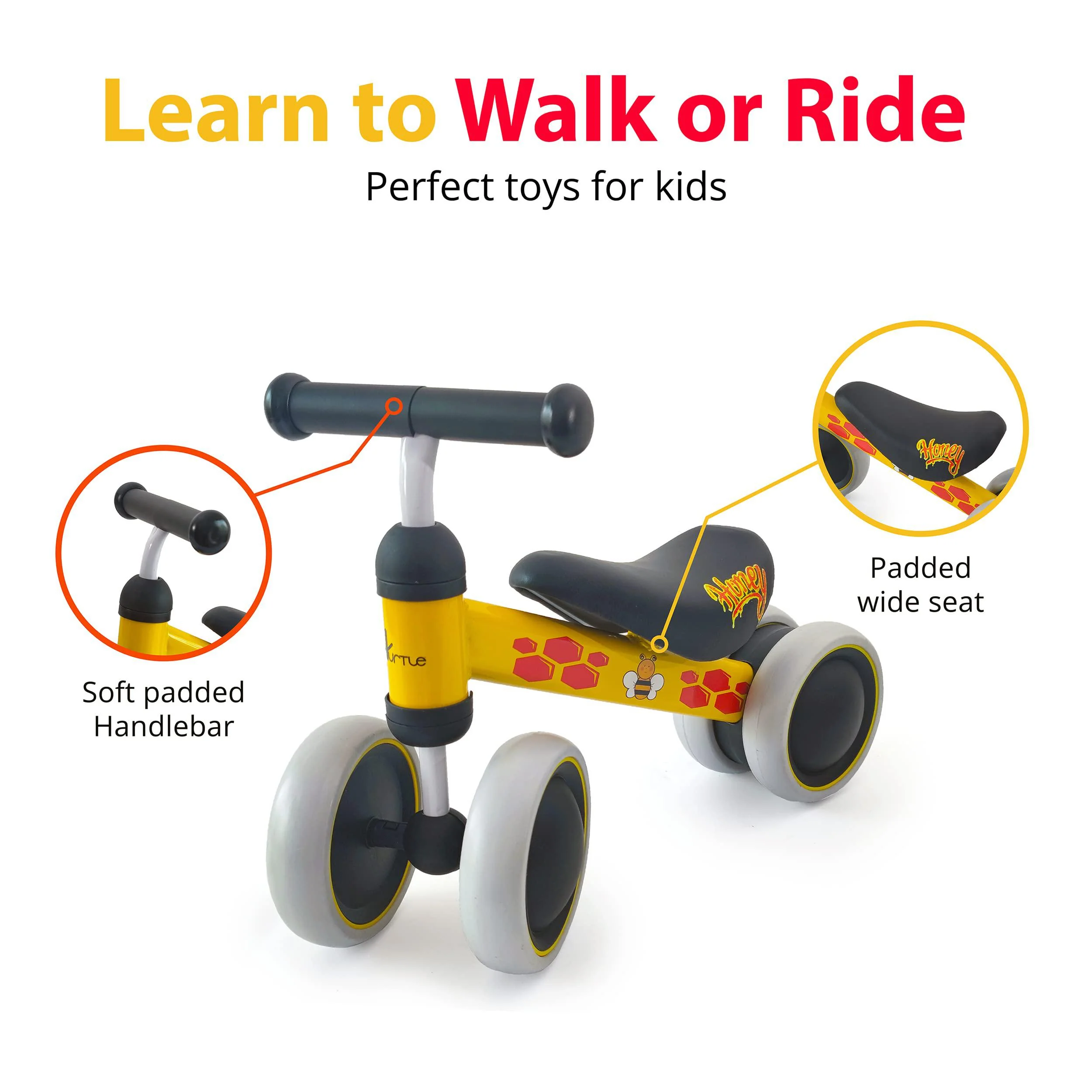 Hurtle 10-24 months baby balance bike - no pedal toddler walker trainer riding toys for infant 1 year old boys and girls with 4 sile