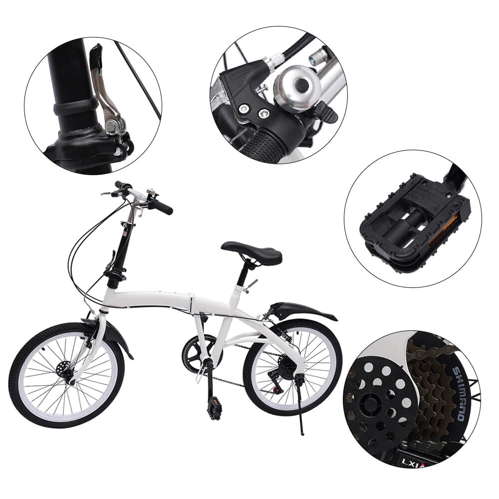 TFCFL 20-inch Folding Bike Bicycle 7 Speed Double V Brake Bike Cycling Carbon Steel