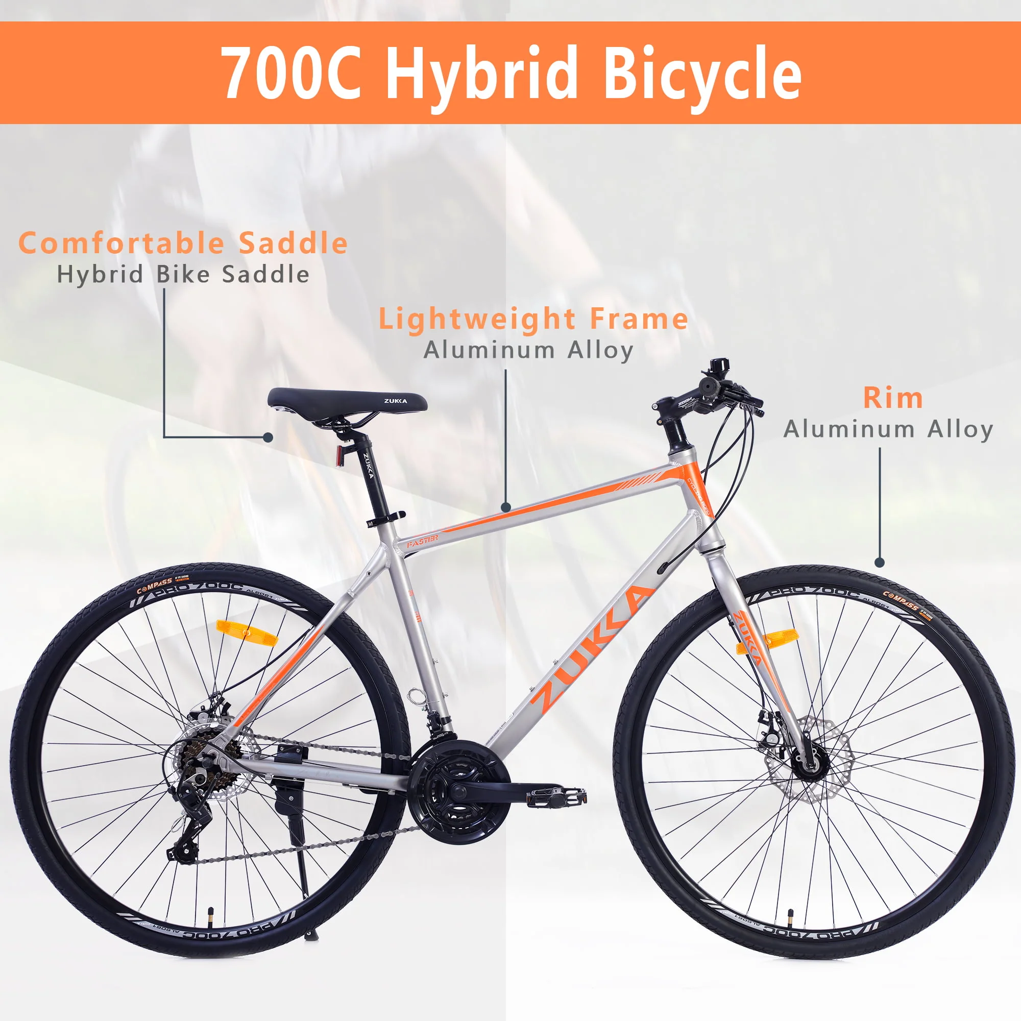 Segmart 21-Speed Mountain Bike, 28-inch Wheels Lightweight Road Bike, Hybrid Aluminum Frame and Upgrade Dual Disc Brake MTB for Men Women Adult, Silver, SS2065