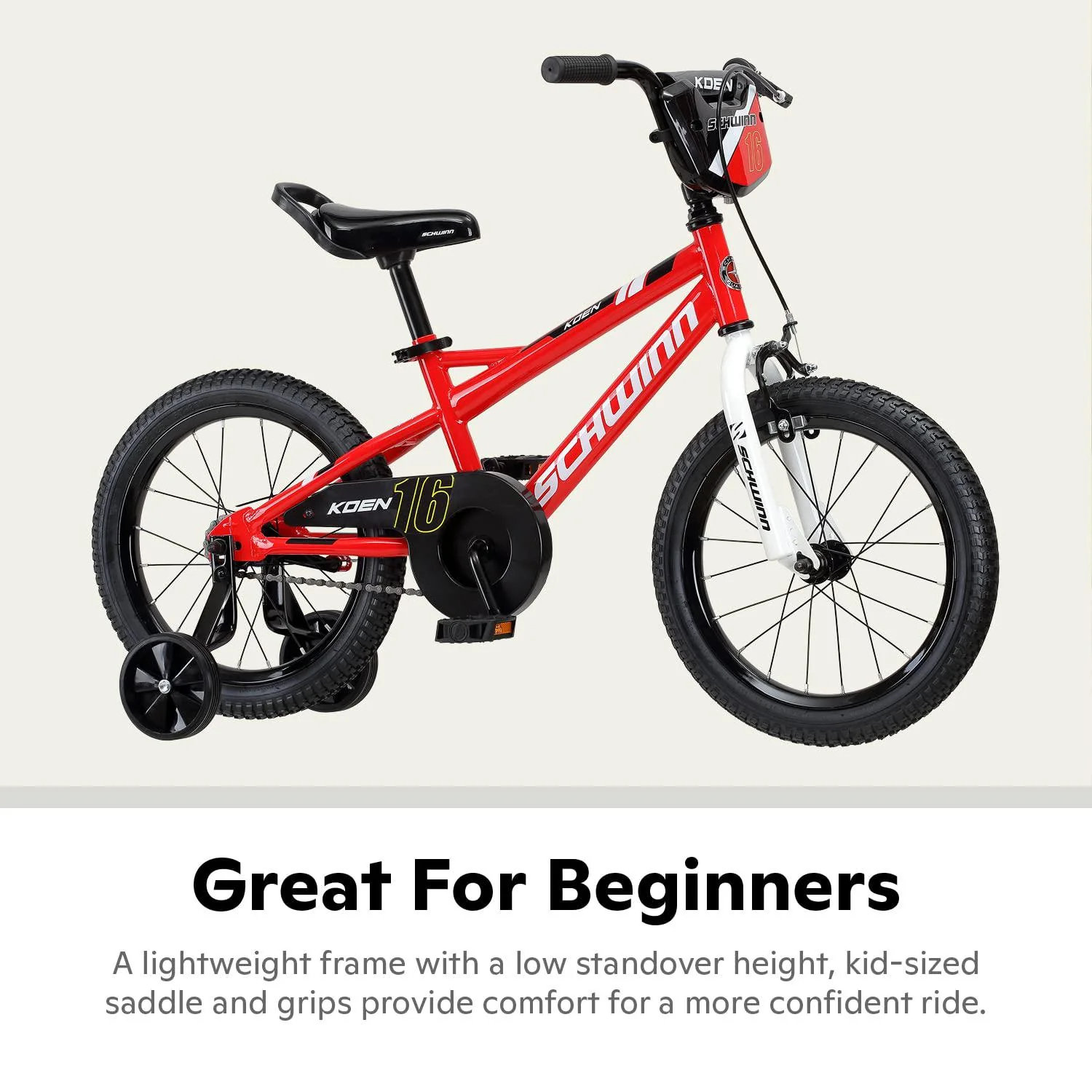 schwinn koen &a; elm toddler and kids bike, for girls and boys, 16-inch wheels, bmx style, with saddle handle, training wheels