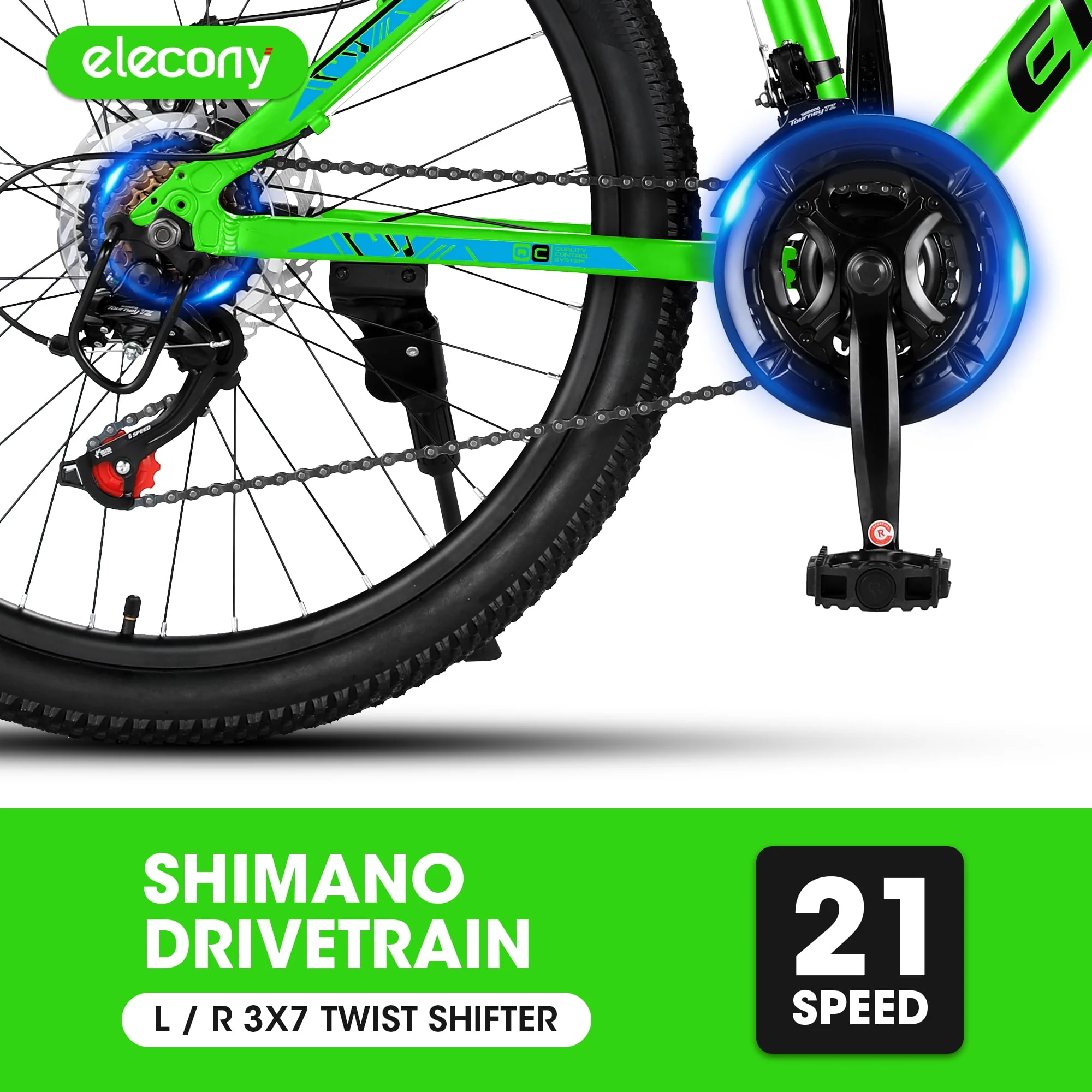 Mountain Bike, iRerts 24 Inch Mens Mountain Bike for Adults Youth, Shimano TZ500 21 Speed Mens Bicycle MTB with Disc Brake, Adult Bicycles for Men Women, Green