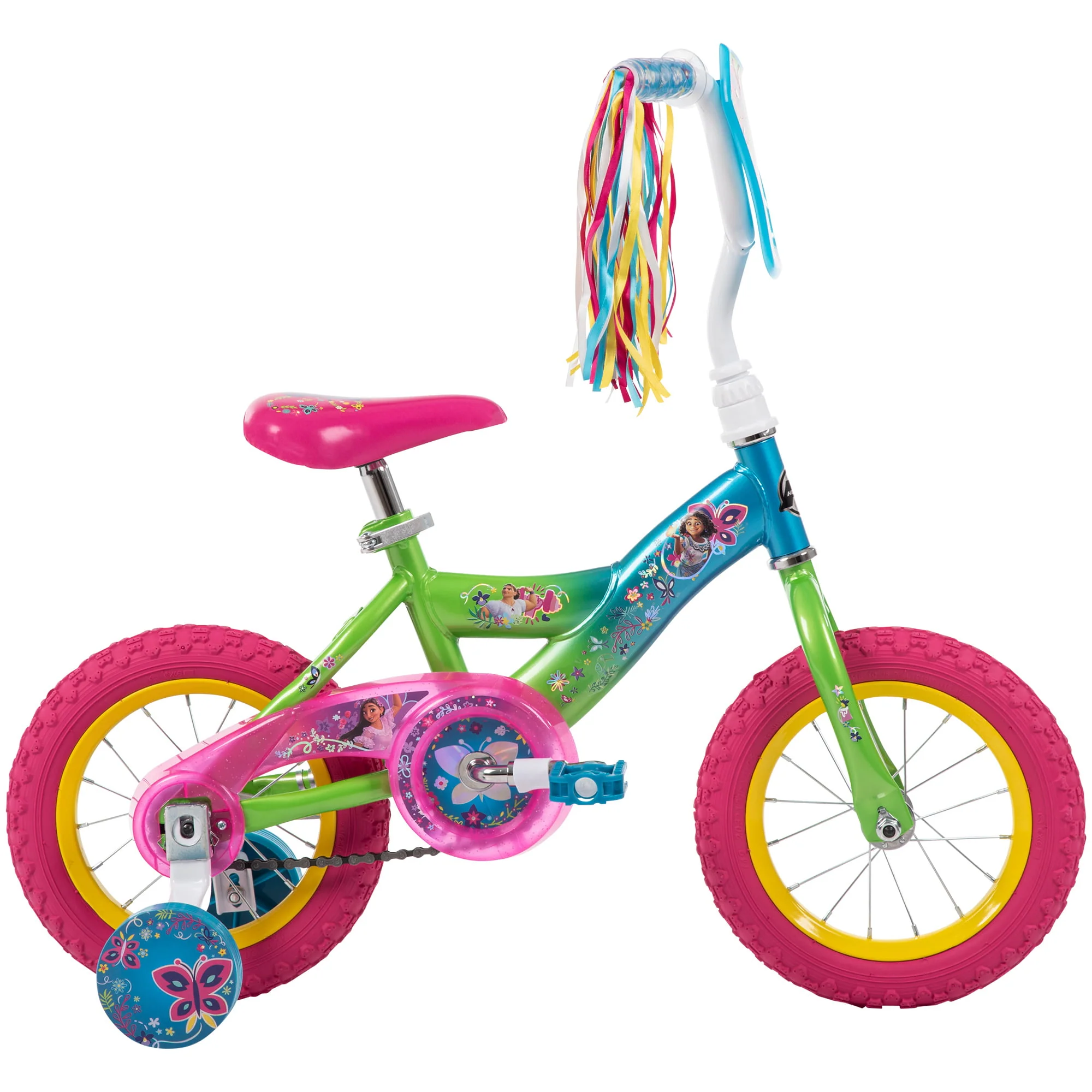 Disney Encanto 12-inch Bike for Girls, Ages 3+ Years, Pink/Green/Blue, by Huffy