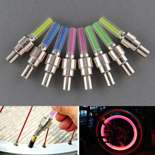 VALVE Bike Lights Bicycle Dust Cap Tyre Colour LED Neon Car Wheel Safety 1, 2, 4