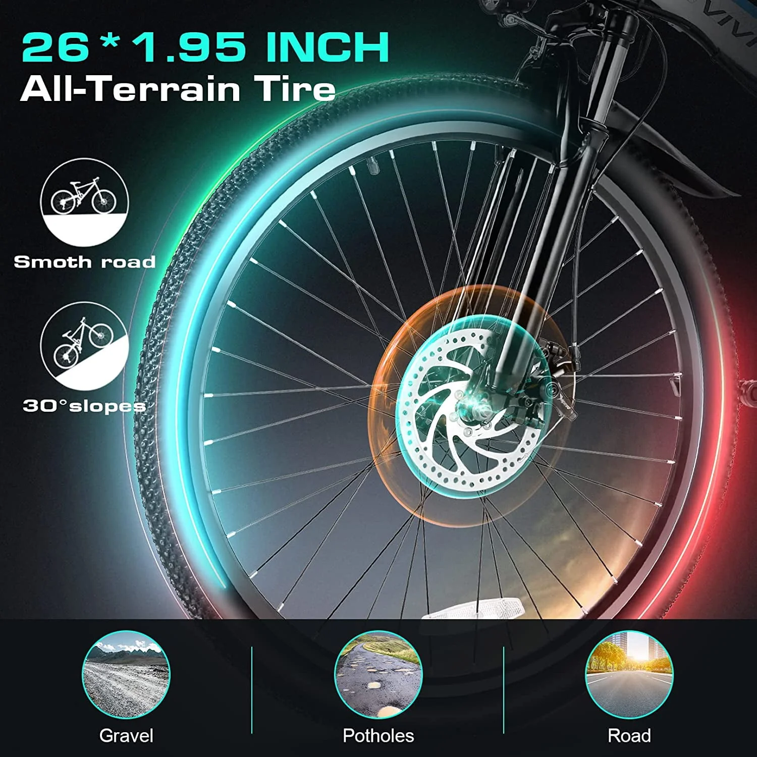 Vivi Electric Bike 26'' Folding Electric Mountain Bike 500W Full Suspension Electric Bike 21 Speed with Cruise Control, 48V Removable Battery, Up to 20MPH & 50 Miles