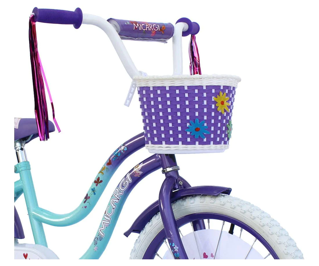 USToyOutlet 20 In. Cruiser Steel Frame Bicycle Coaster Brake One Piece Crank, White Full cover Chain Guard, Purple Baskets, Fenders & Rims, White Tire Kid's Bike - Purple/Baby Blue