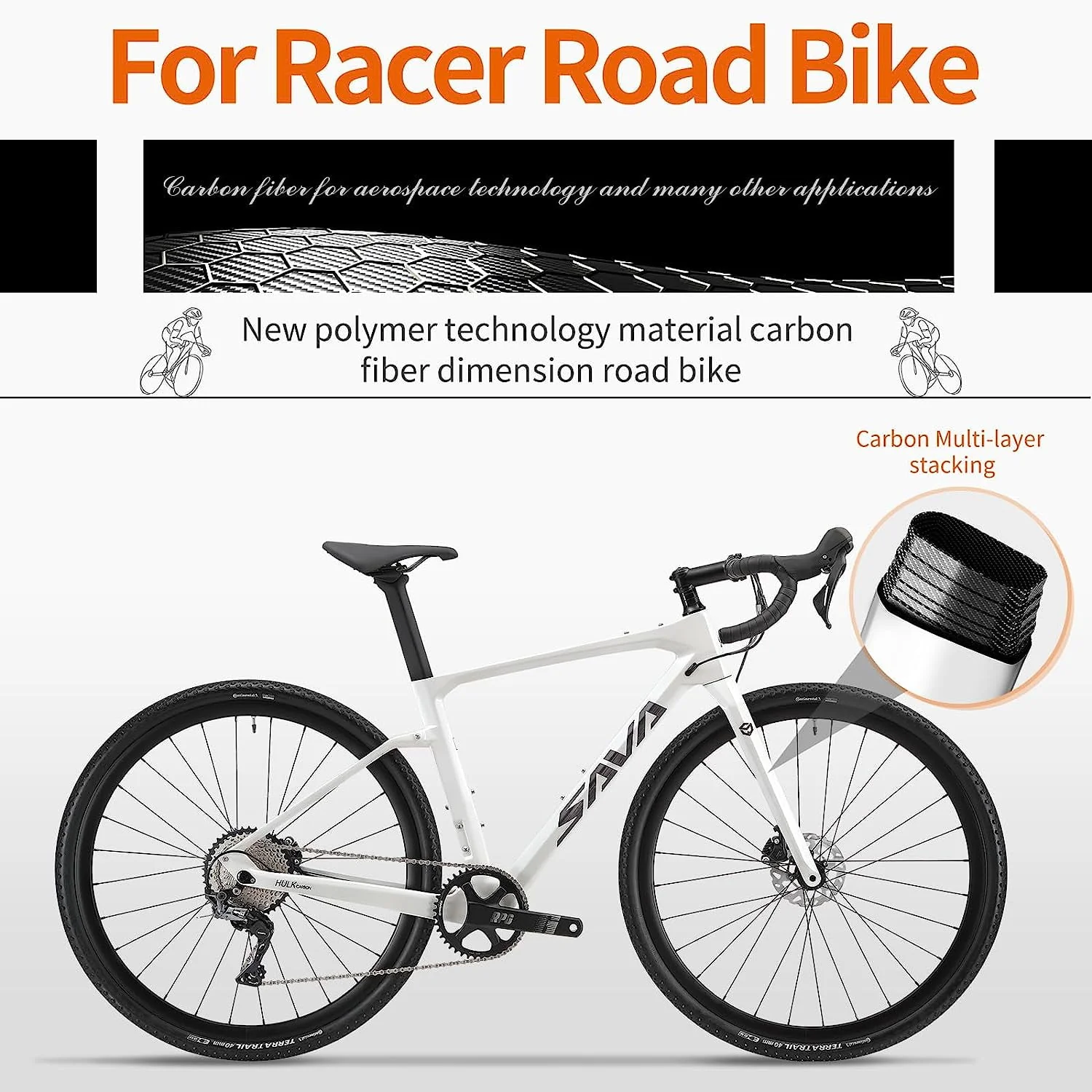 SAVADECK Carbon Gravel Road Bike,T800 Carbon Gravel Dis Brake Bicycle with Professional Adventure Shimano GRX600 11 Speed Groupset and Extra Wide Tires 700CX40C for Various Road.