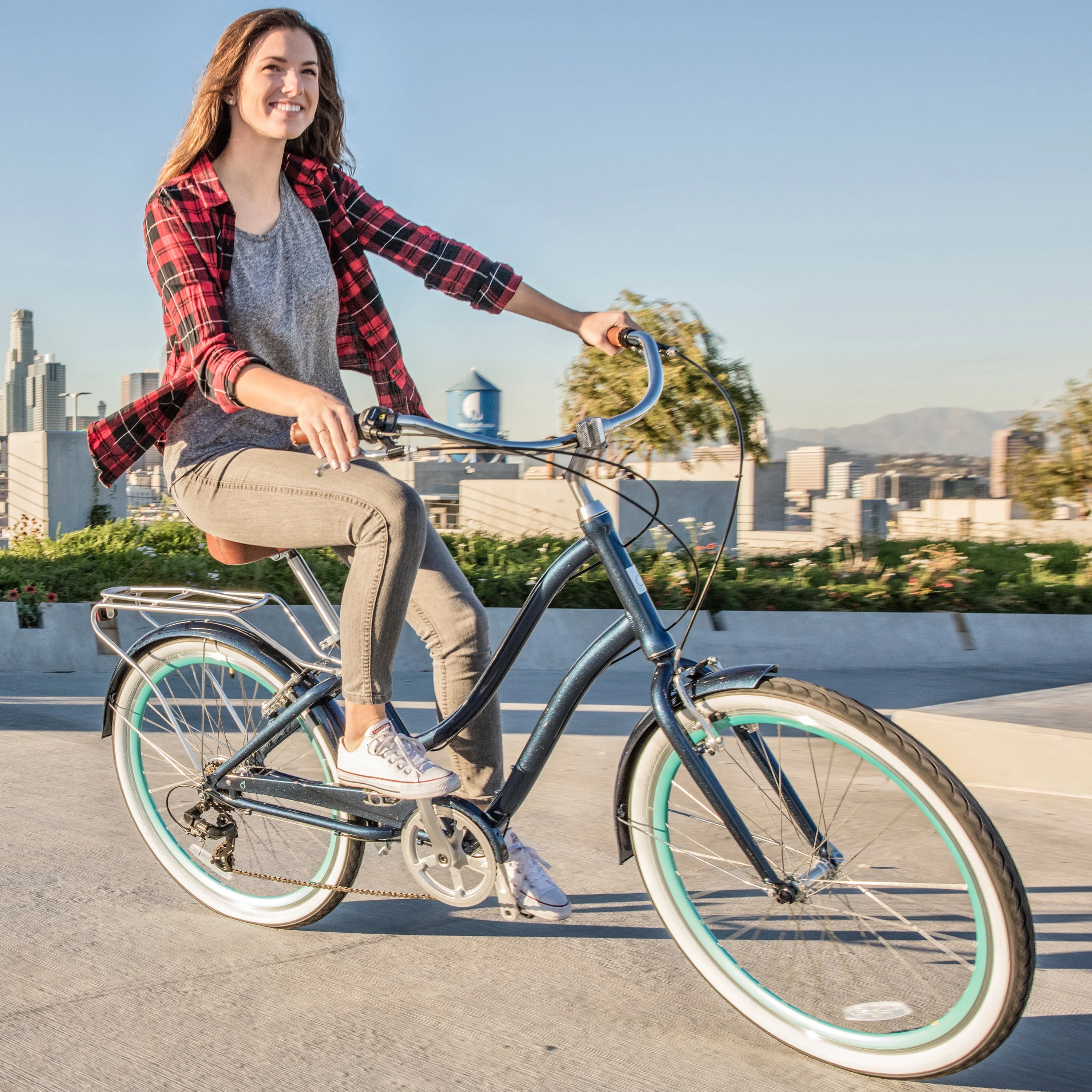 sixthreezero Every journey Women's 7-Speed Step-Through Hybrid Cruiser Bicycle, 26 In. Wheels and 17.5 In. Frame, Navy