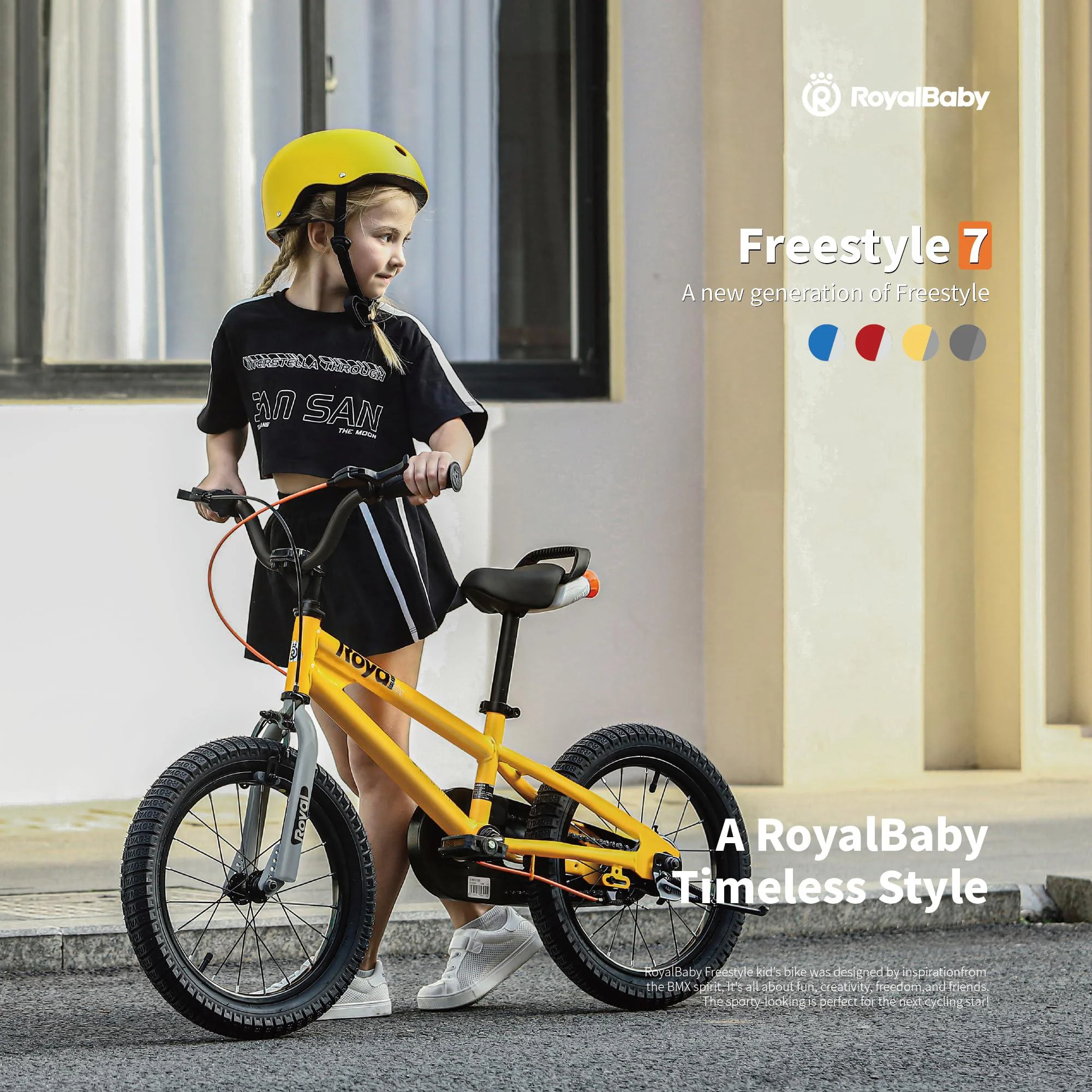 royalbaby freestyle 7 kids bike 18 inch wheel dual handbrakes bicycle beginners boys girls ages 5-8 years, kickstand and wate