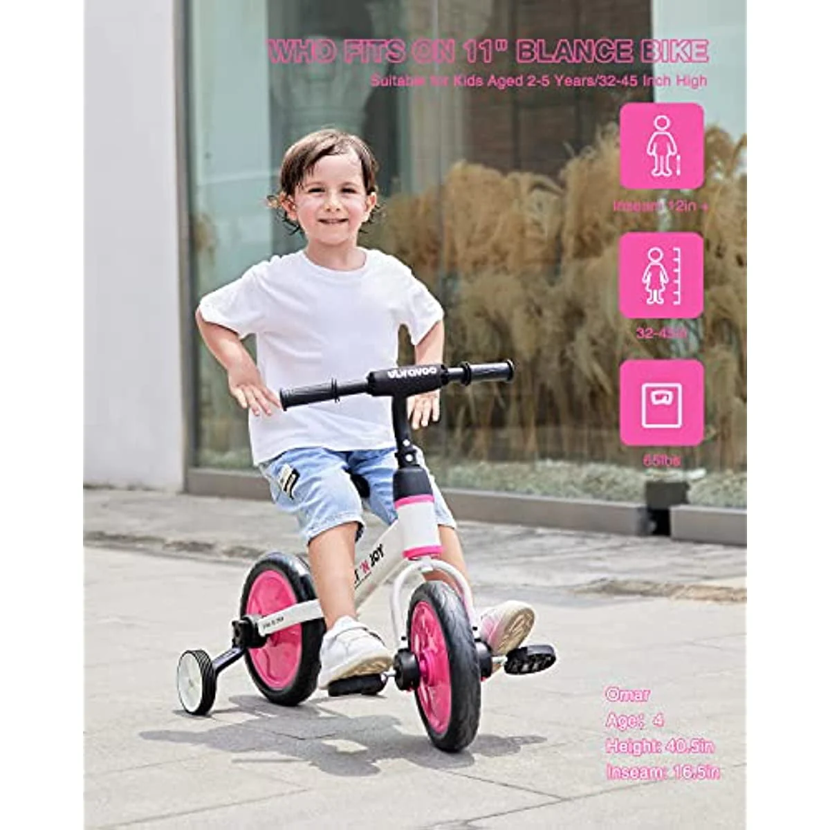 Ubravoo Fit 'n Joy Toddler Balance Bike,4-in-1 Starter Kids Training Bicycle,Rear Single Rod,Blue