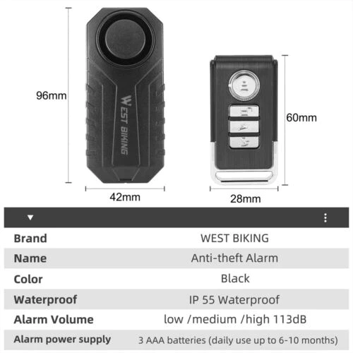 AntiTheft High Visibility Alarm Wireless Bike E-Bike Movement Sensing Alarm U8H2