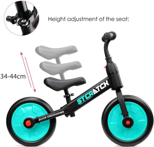 Kids 12 inch Balance Bike + Pedal Adjust Seat Handle -2 In 1 Push Trike Toddler