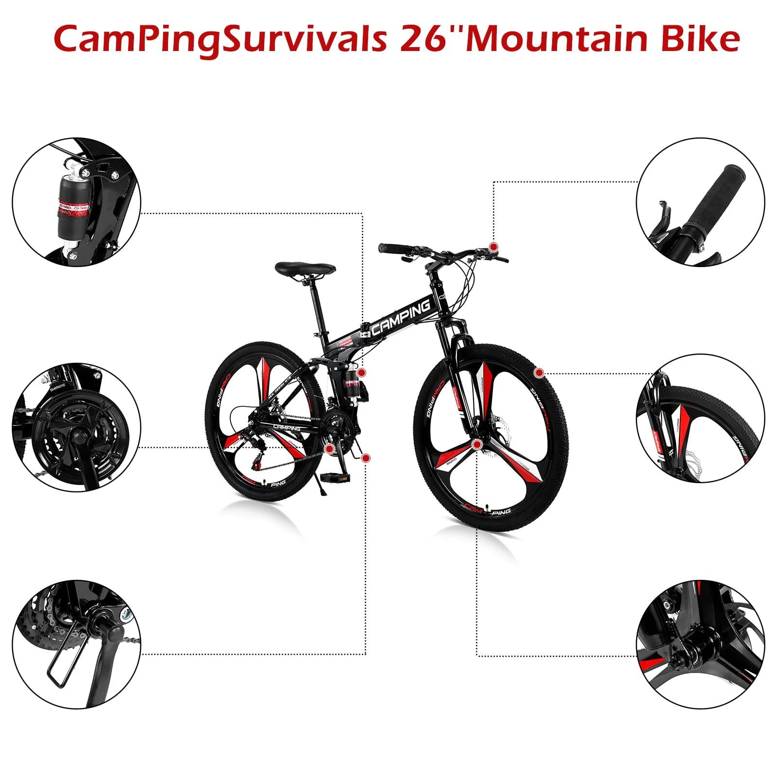 Ktaxon 26 inch 21 Speeds Folding Mountain Bike High Carbon Steel, for Adults Men Women, Black