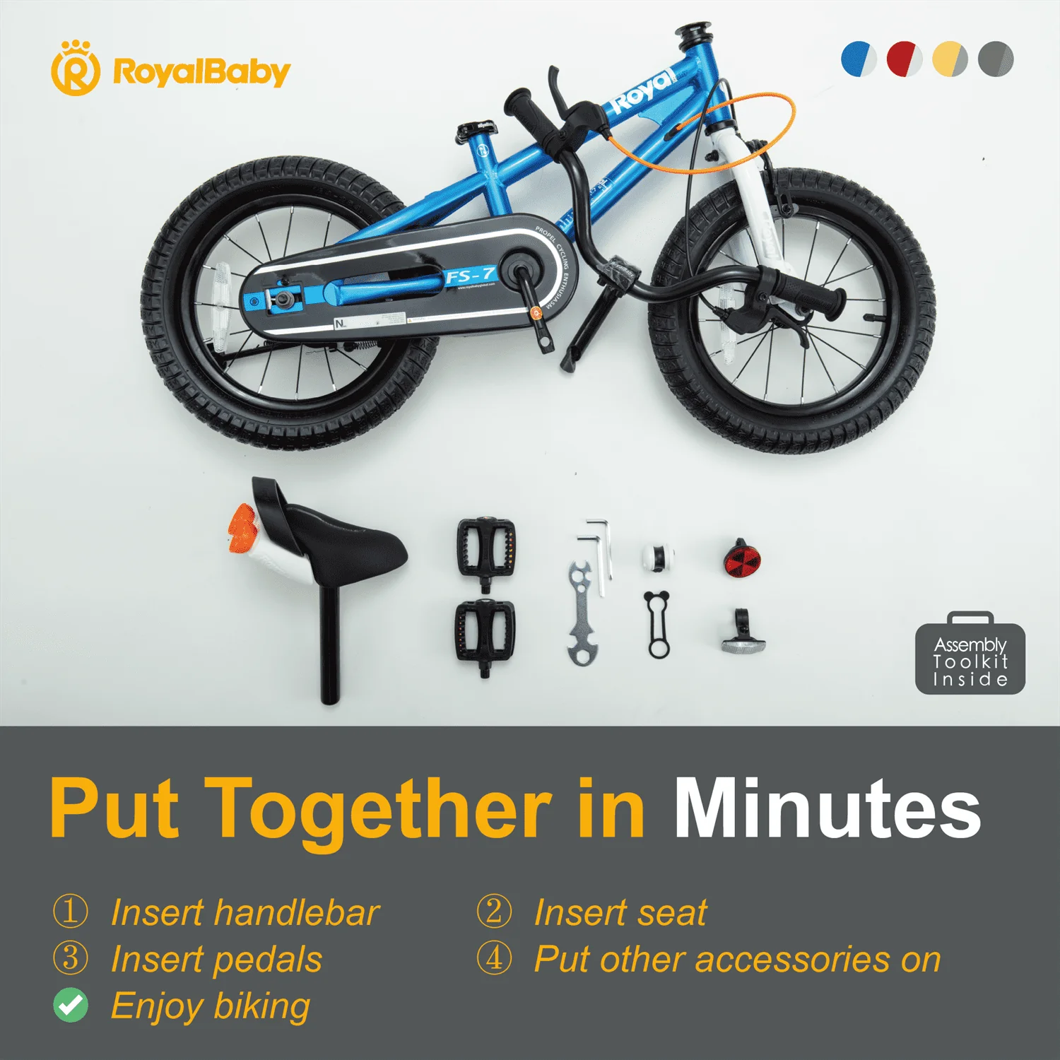 Royalbaby Freestyle 7 Kids Bike Toddlers 14 Inch Wheel Dual Handbrakes Bicycle Beginners Boys Girls Ages 3-5 Years, Kickstand and Water Bottle Included, Blue