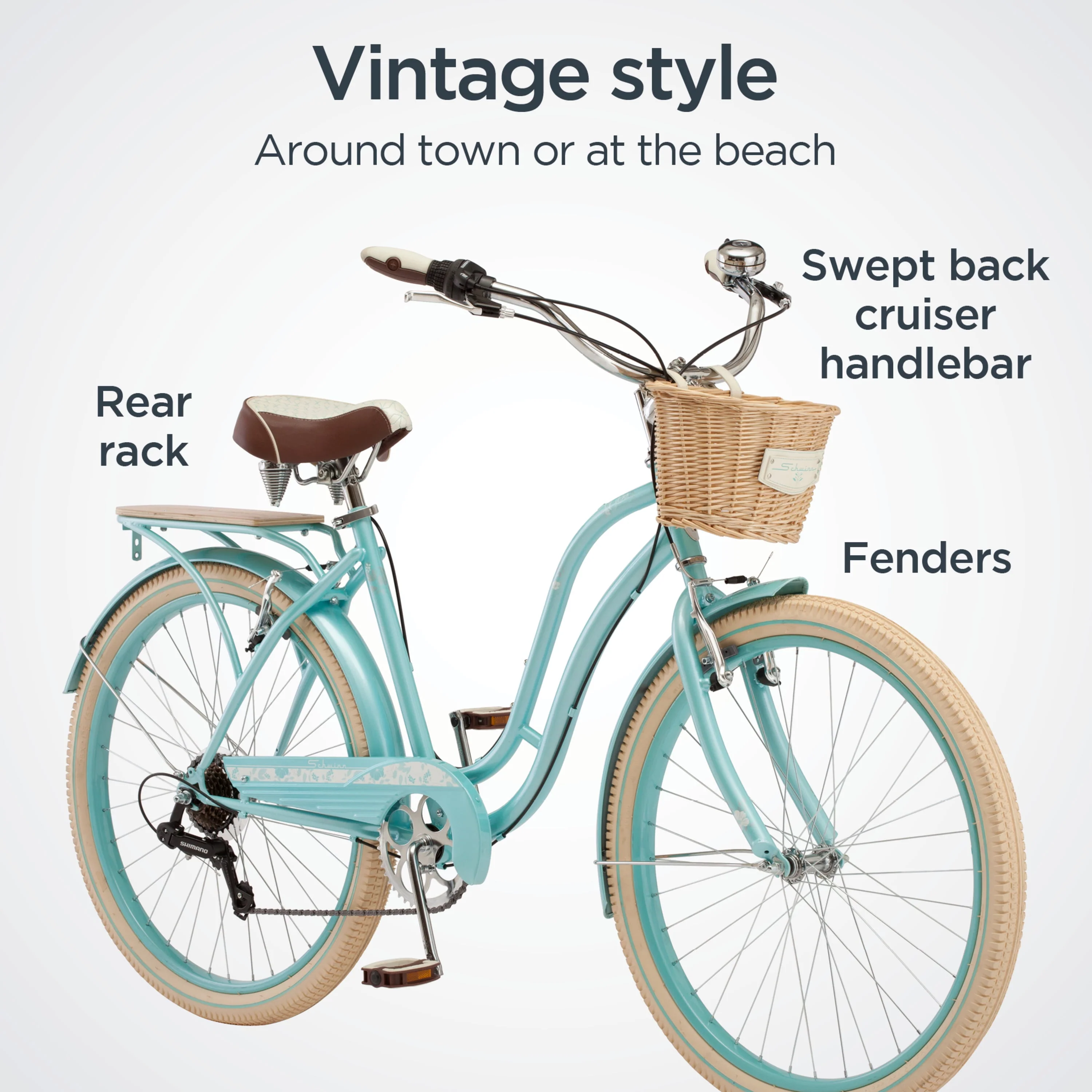 Cabo Cruiser Bike, 26-inch wheels, vintage-style womens frame, blue