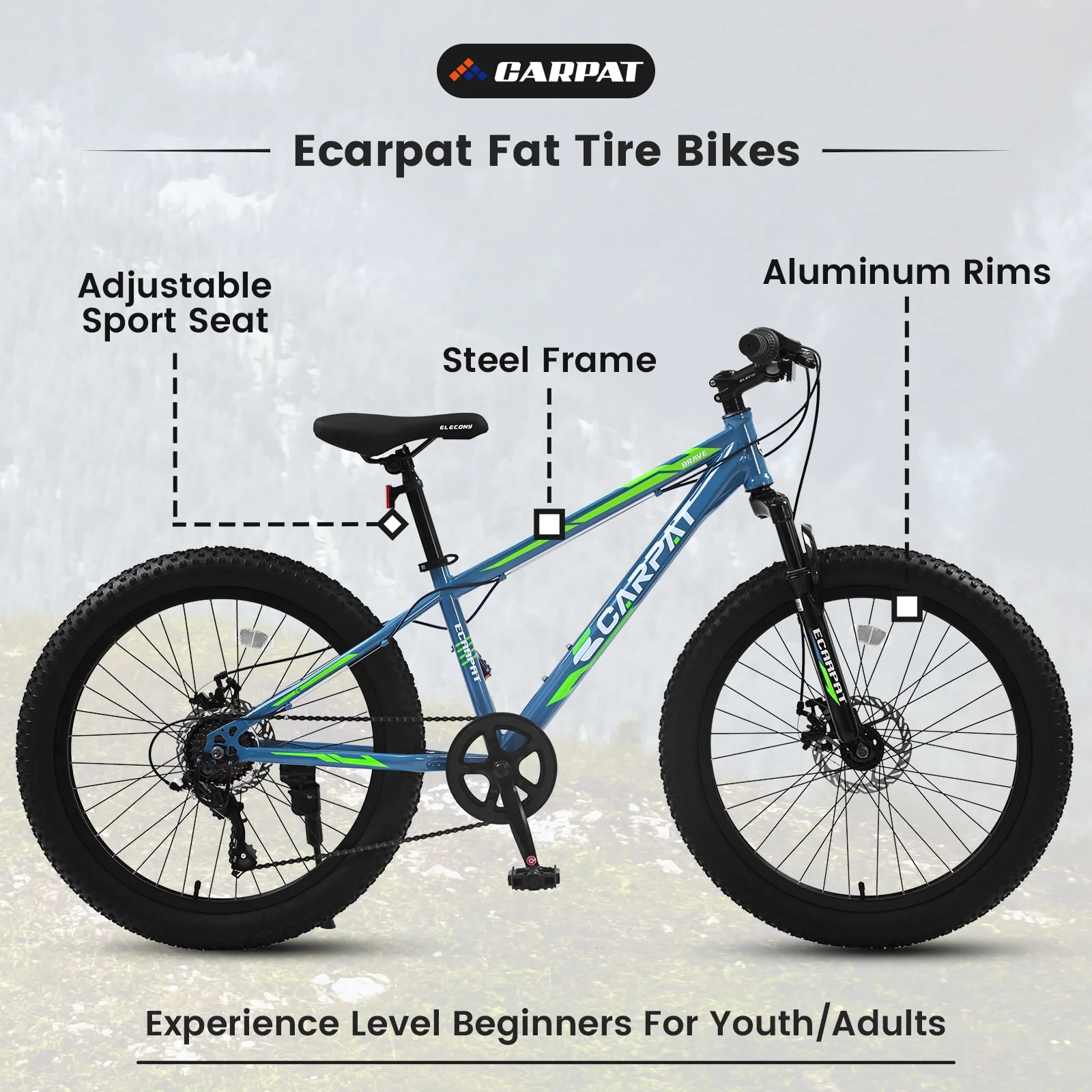 Mountain Bike, 24 Inch Fat Tire Bike, 7 Speeds Dual Disc Brake, Mountain Trail Bike, Urban Commuter City Bicycle for Men Woman - Green