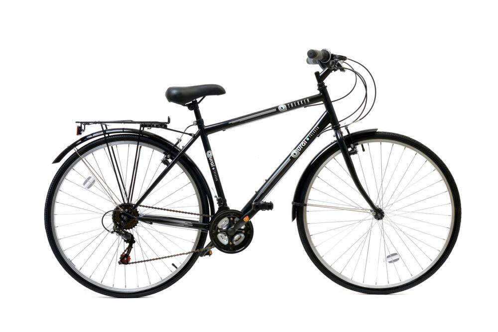 Mens Trekking Bike 700c Wheel 6 Speed Black Aurai Trekker Unisex Hybrid Bicycle