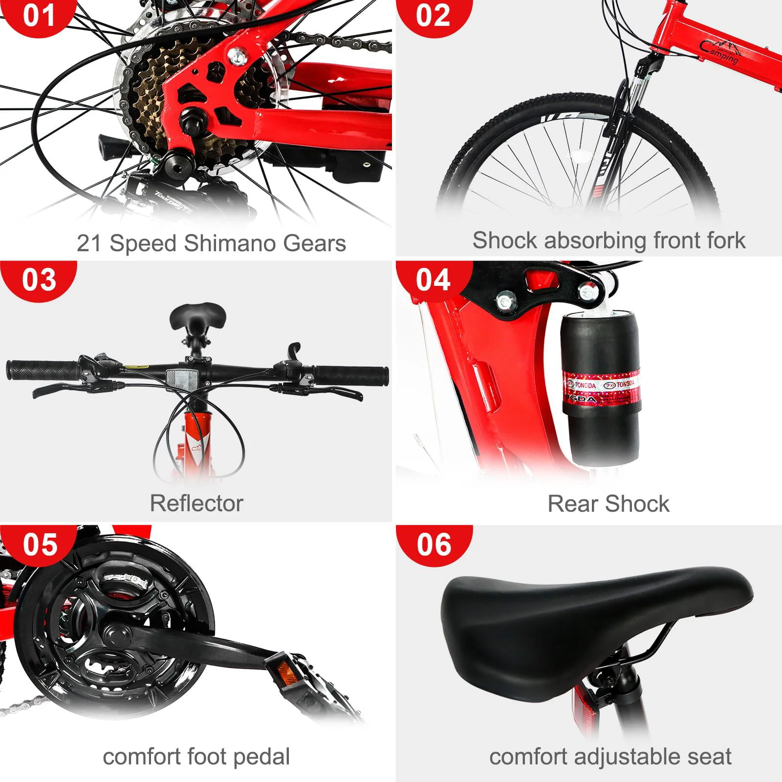 Folding Mountain Bike Shimano 21-Speed, with 26 inch Wheels, Red